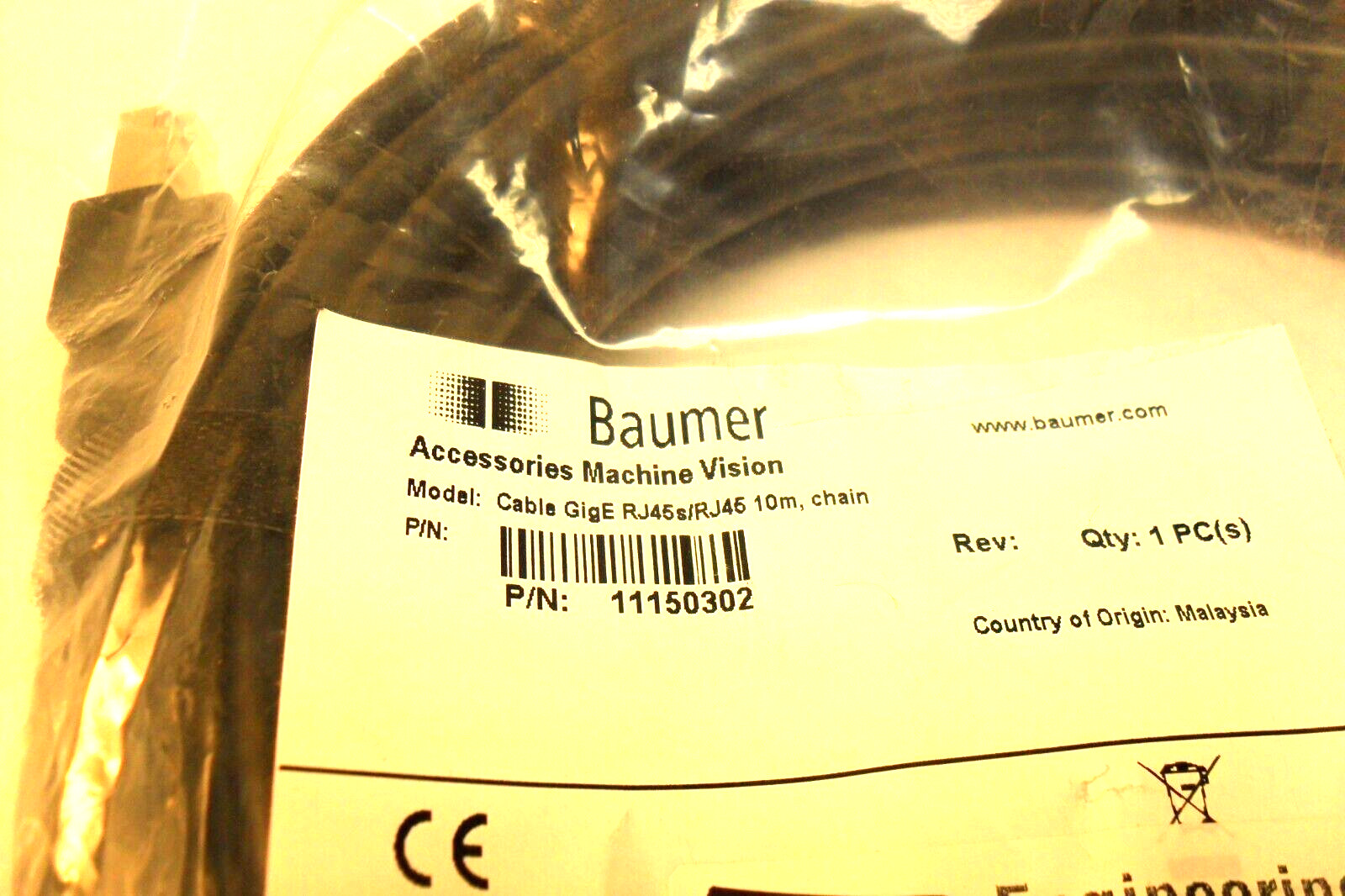 Baumer 11150302 – Cable GigE Rj145s/RJ45,10m, chain Sealed Bag USA SELLER