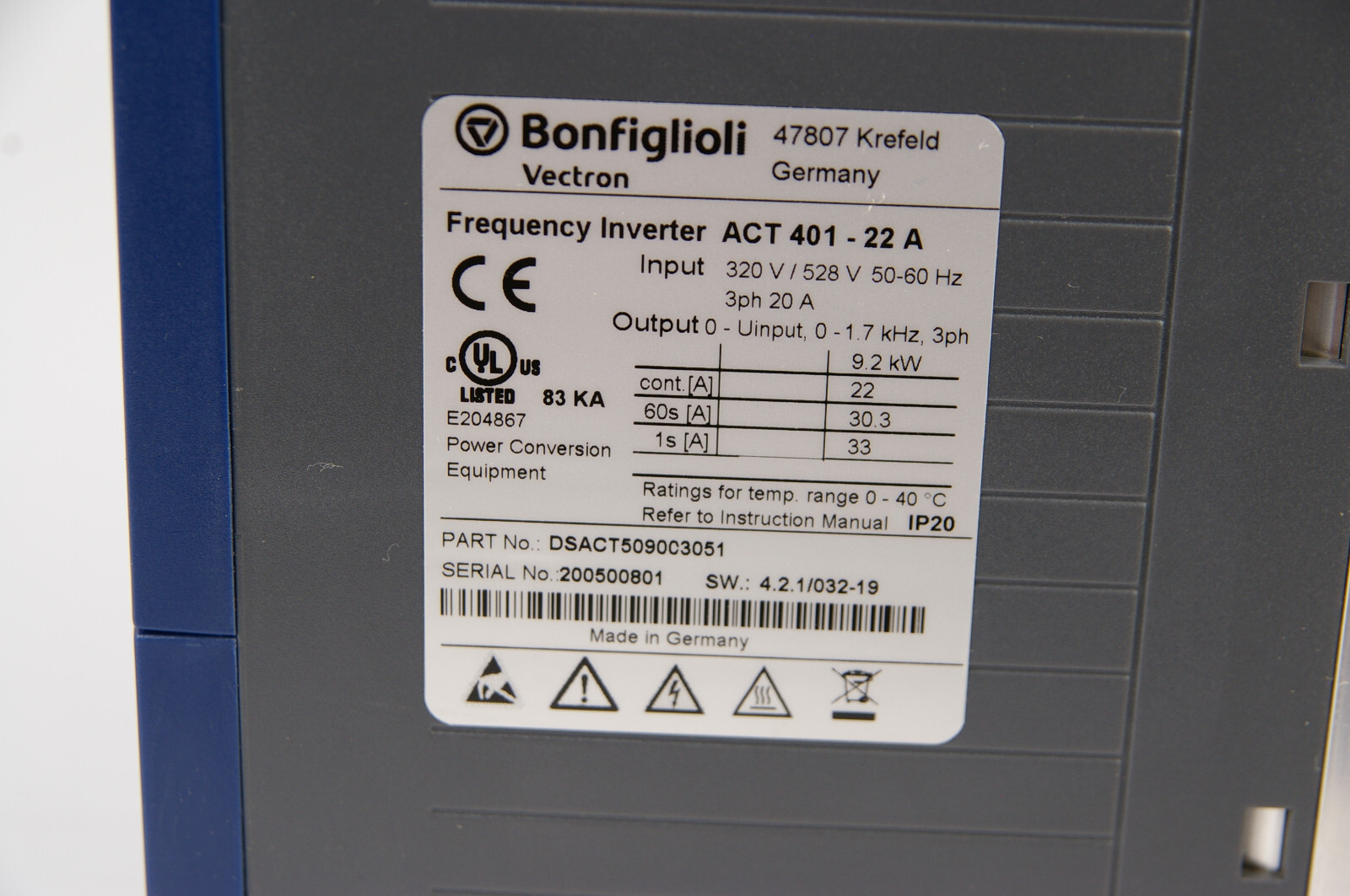 Bonfiglioli ACT 401-22 A DSACT509003051 ACT401-22A Inverter