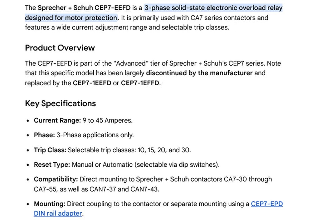 1 USED SPRECHER+SCHUH CEP7-EEFD SER C OVERLOAD RELAY ***MAKE OFFER***