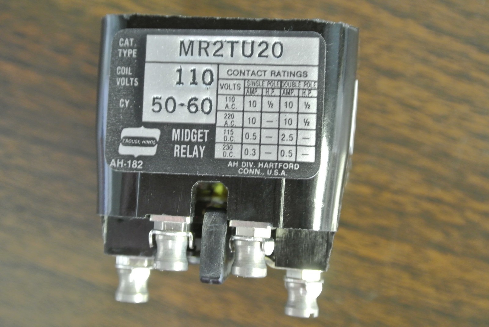 ARROW HART / COOPER MR2TU20 MR RELAY, 2 POLE, OPEN & CLOSED / 110V- NEW SURPLUS