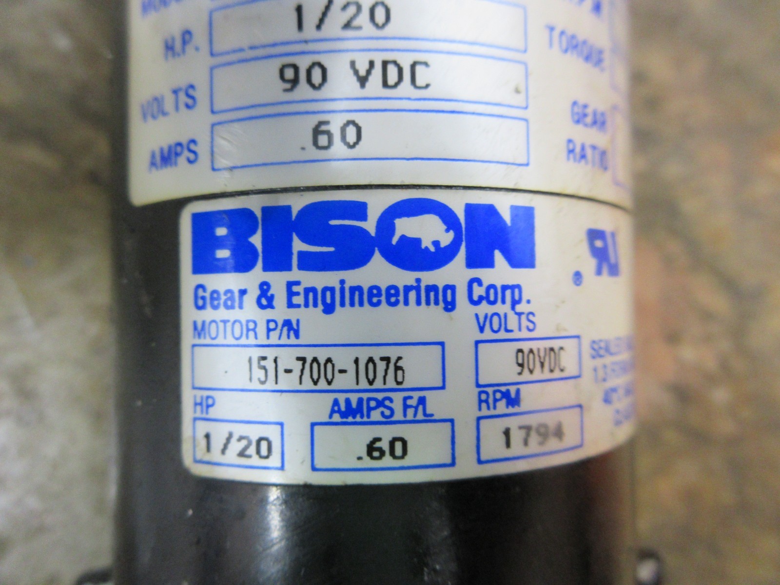 1996 HAAS VF-1 CNC VERTICAL MILL BISON 507-01-123H 151-700-1076 GEAR MOTOR