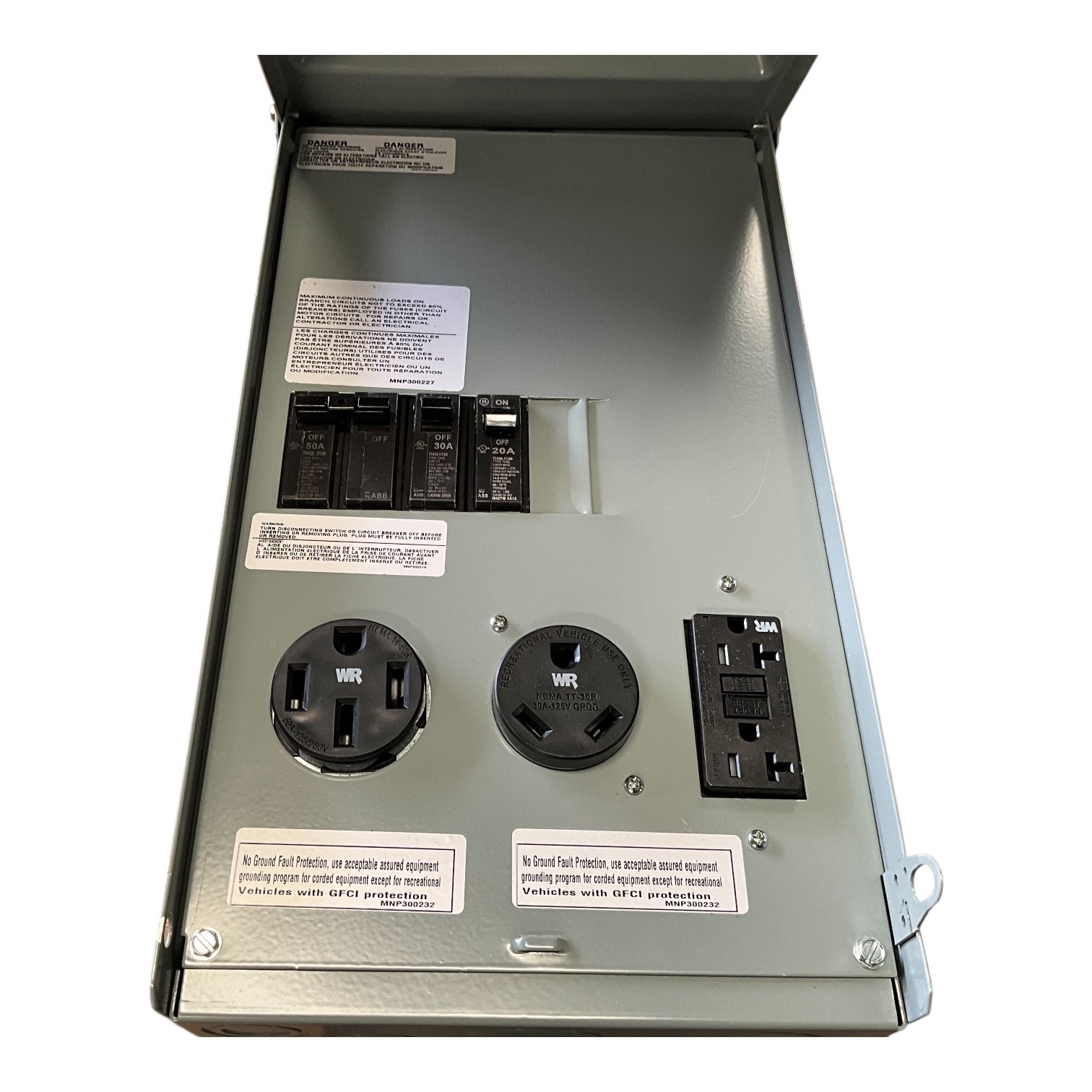 Midwest U075CTL010 100A RV Power Outlet Box 120/240V 50A 30A 20A NEMA 3R