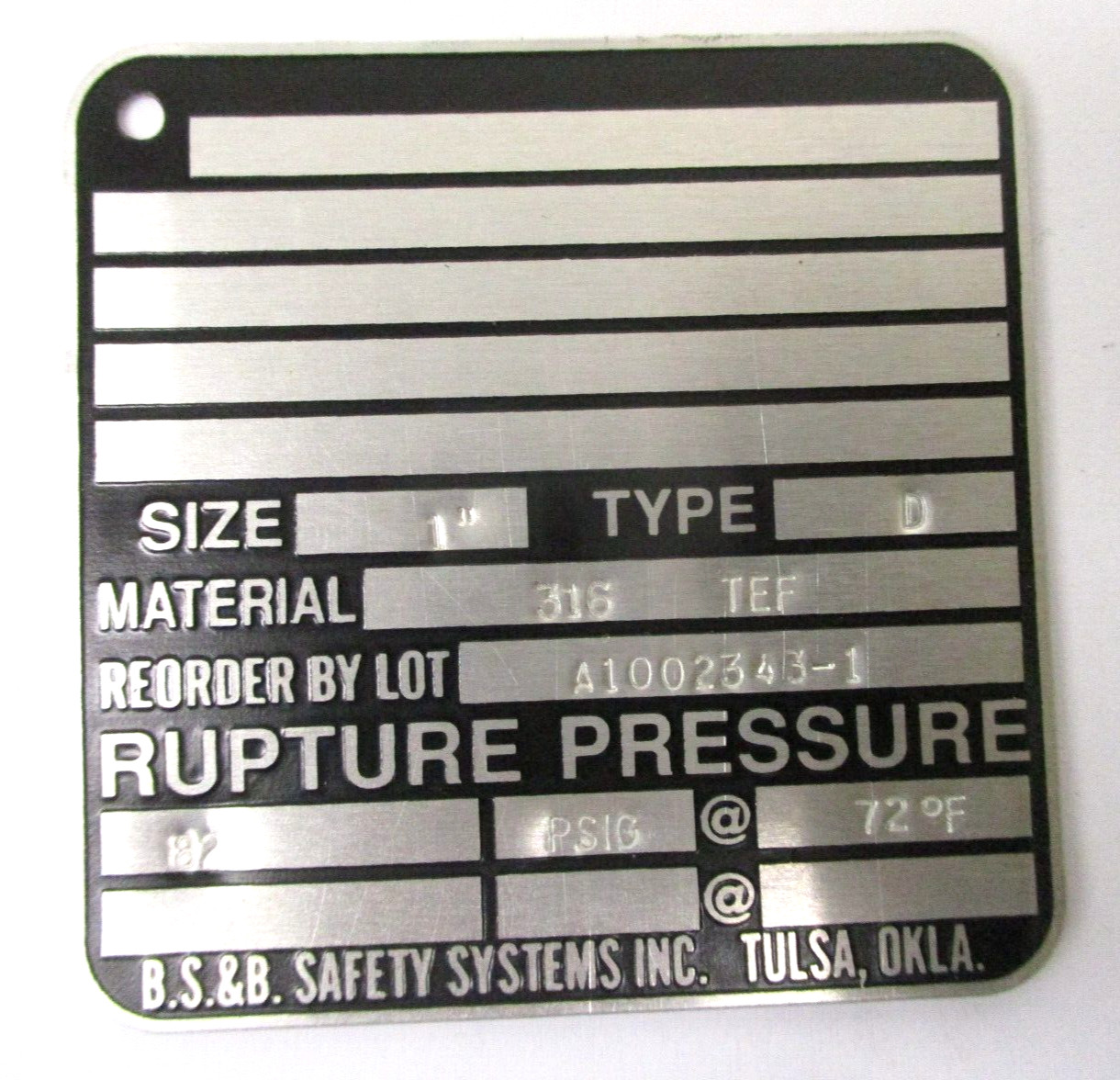BS&B Type D 1″ Rupture Disks 82 PSIG @ 72°F 316 TEF A6605PA