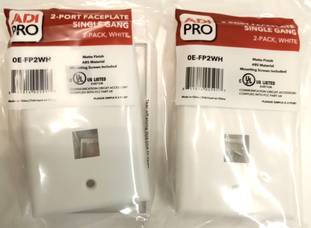 ADI Pro OE-FP2WH 2-Port Faceplate Single Gang Matte White 2-2pks / 4pcs Total