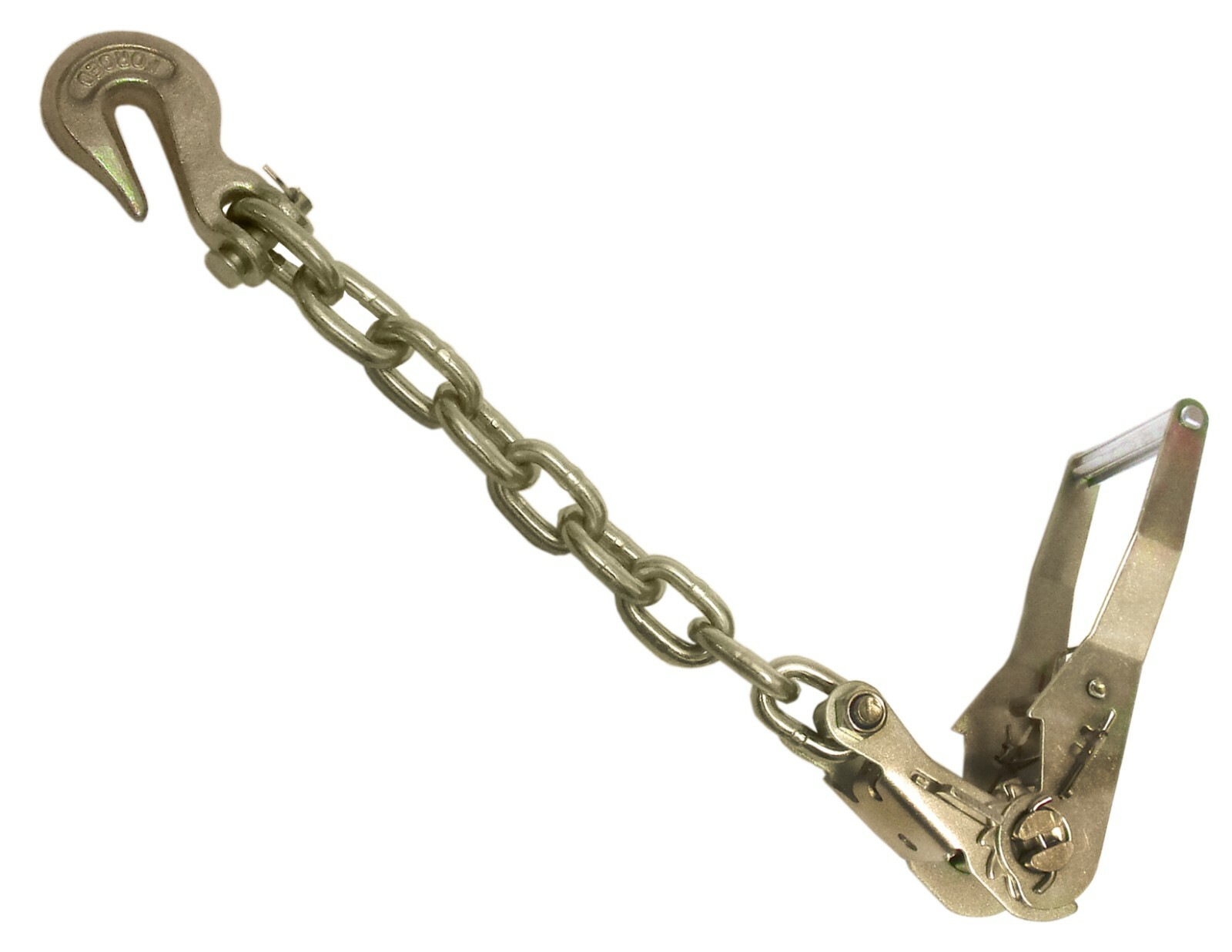 2″ Long Handle Ratchet w/ 1 ft of 3/8″ Grade 70 Chain w/ Grab Hook Tie Down Tow