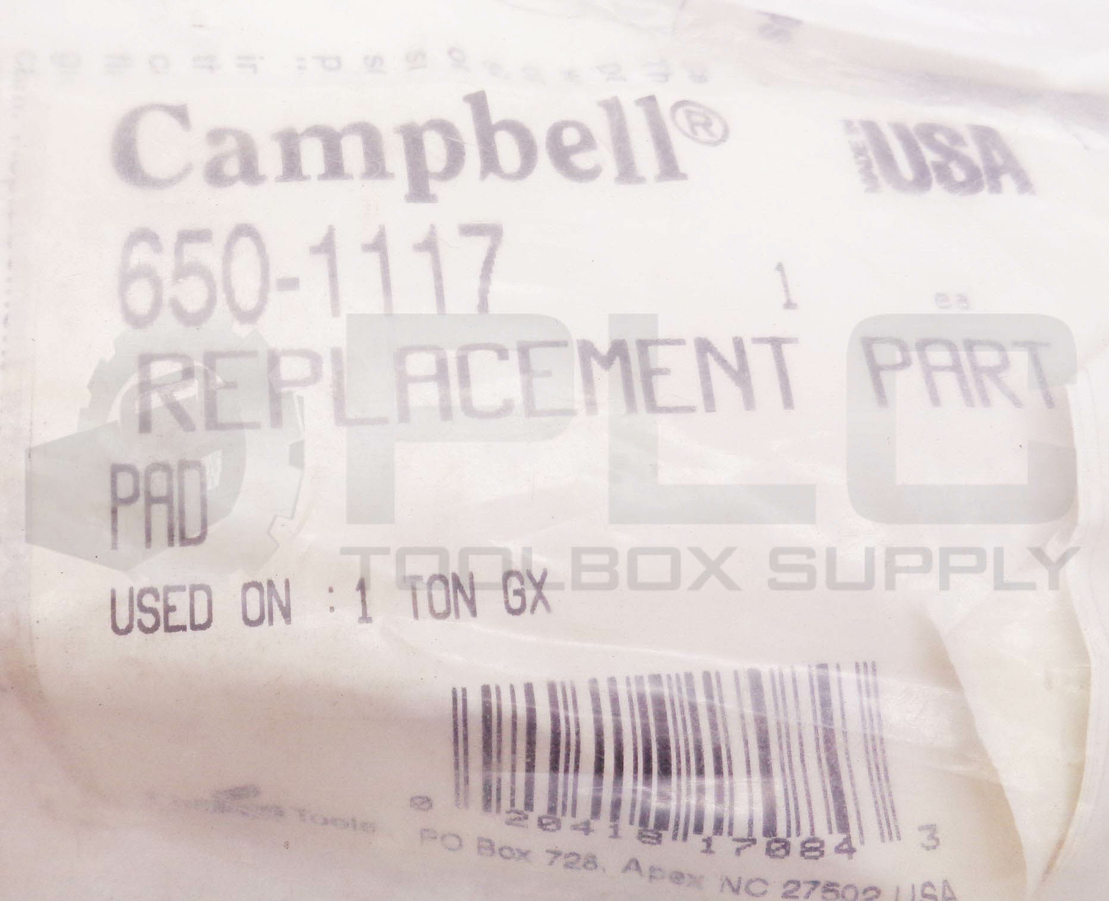 NEW CAMPBELL 650-1117 PAD REPLACEMENT PART 1 TON GX 1117