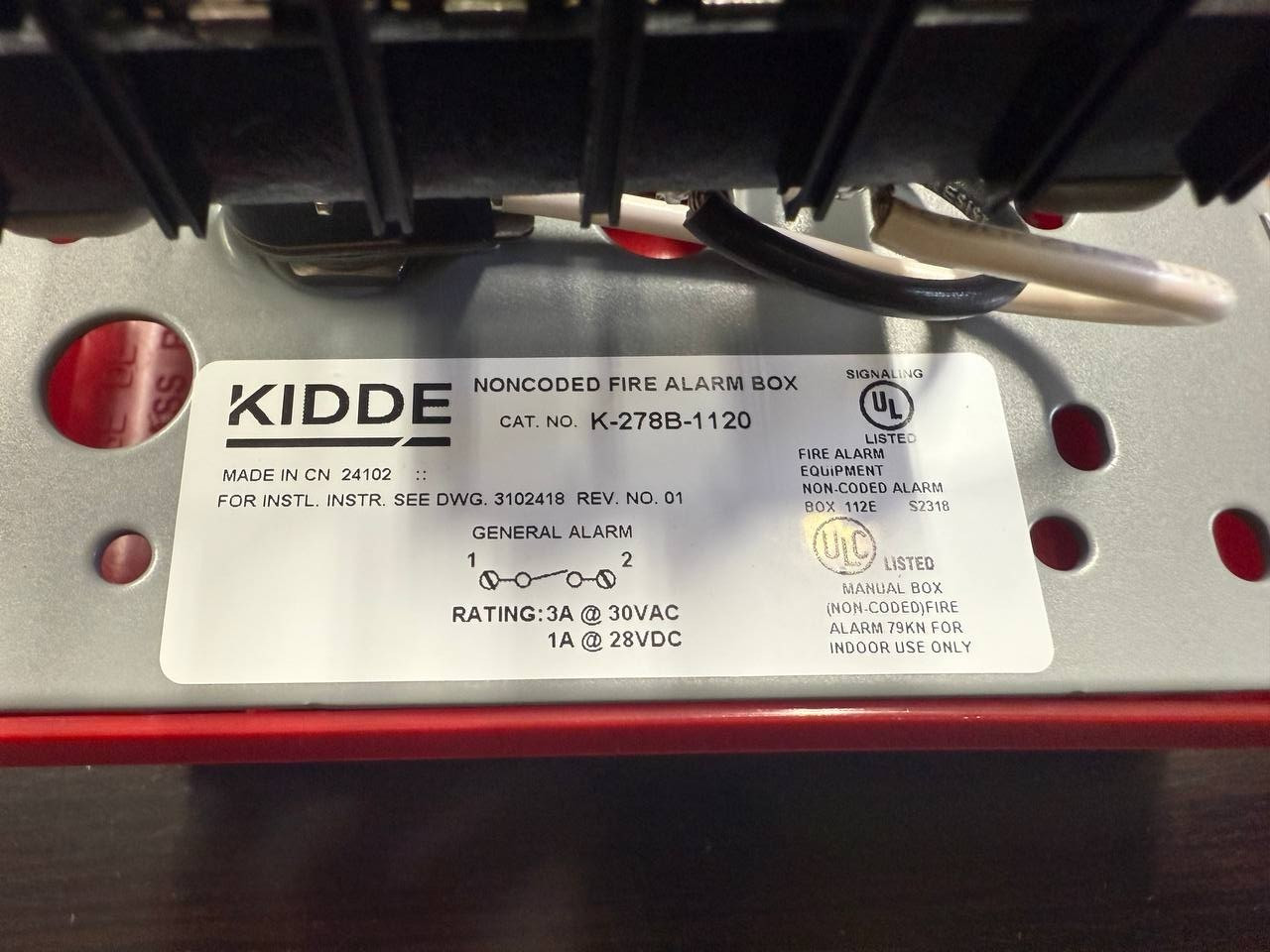 KIDDE K-278B-1120 Fire Alarm Pull Station Red 3-5/8″ D 405F23