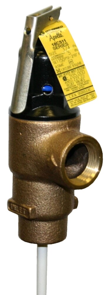 Bronze Auto Temp & Pressure Relief Valve, 125/150 PSI, 1″ MPT x FPT
