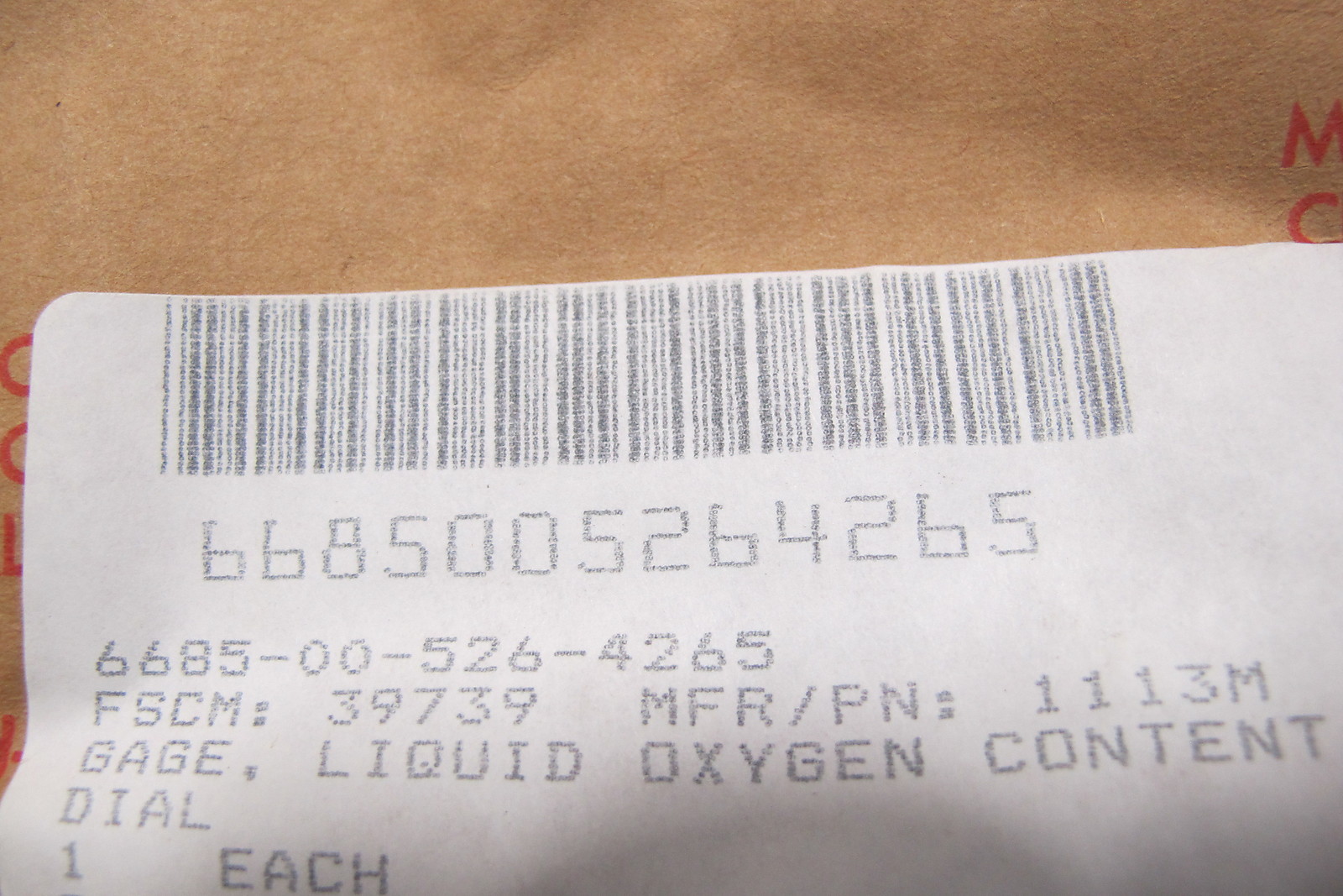 MERIAM INSTRUMENT LIQUID OXYGEN CONTENT GAGE NSN 6685-00-526-4265
