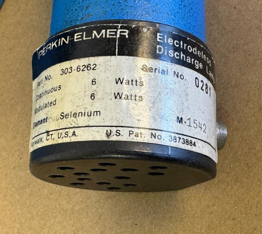 PERKIN ELMER ELECTRODELESS DISCHARGE LAMP P/N 303-6262 ELEMENT SELENIUM M-1542