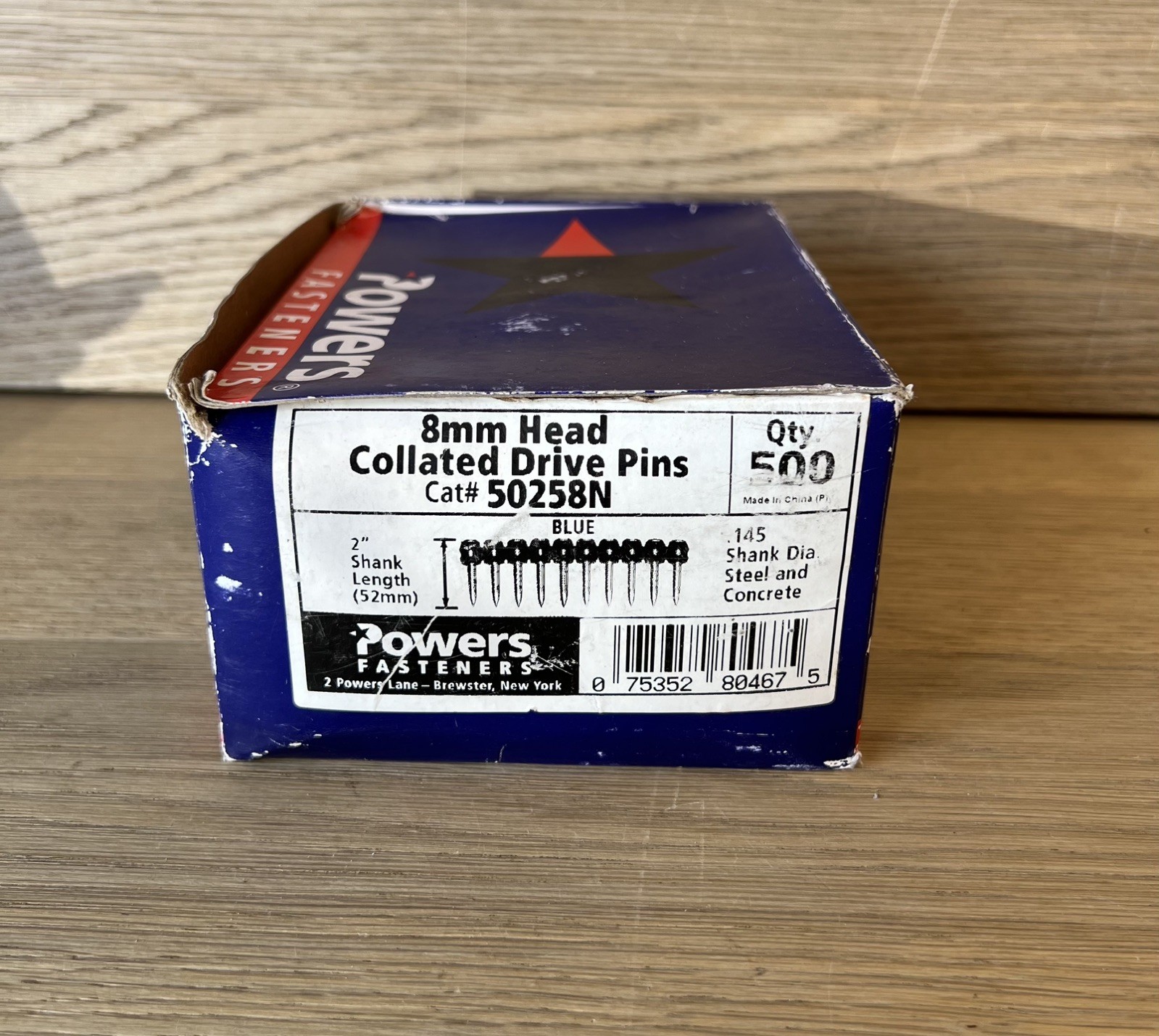 Power Fasteners 8mm Head Collated Drive Pins 2” Shank Blue cat# 50258N