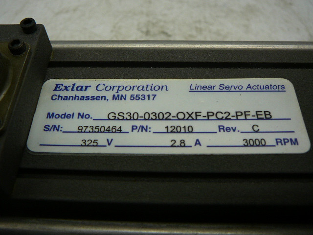 EXLAR CORP LINEAR ACTUATOR GS30-0302-OXF-PC2-PF-EB 325V 2.8A 3000RPM