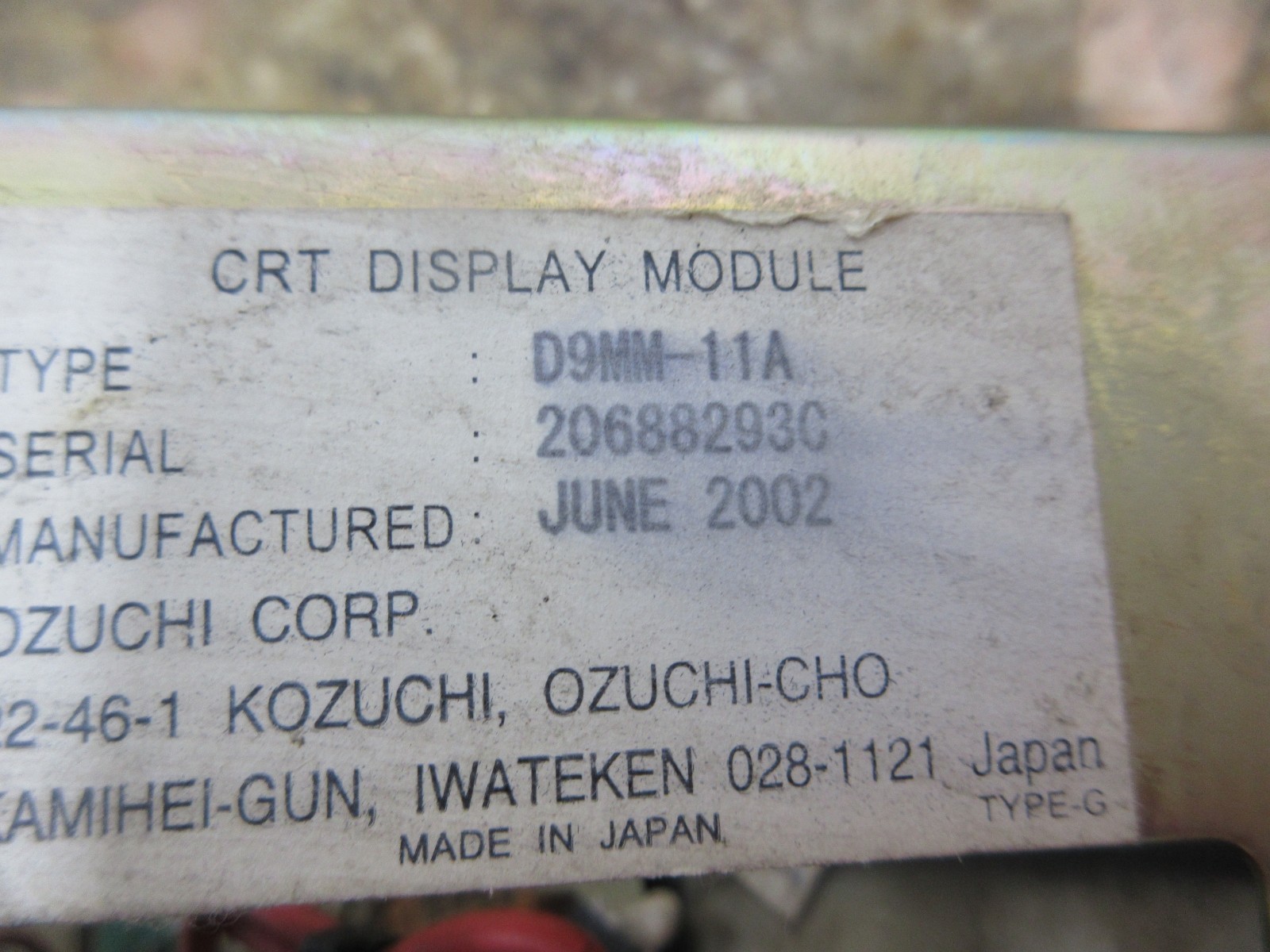 OZUCHI DISPLAY MONITOR A61L-0001-0093 4MDB059G TYPE-H D9MM-11A