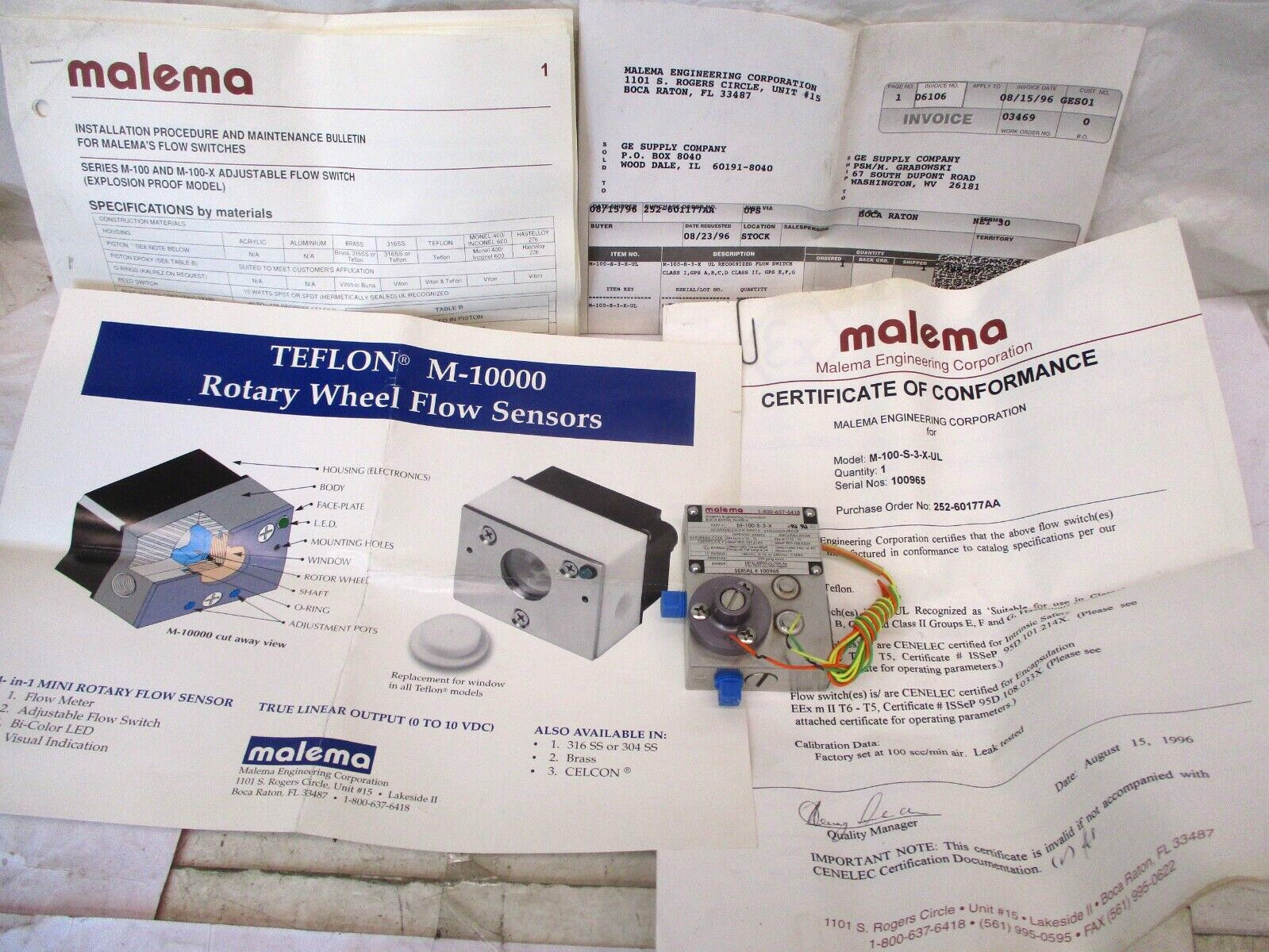 Malema M-100-S-3-X UL Recognized Adjustable Flow Switch A7236WVS