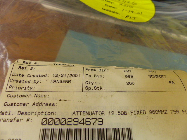 Scientific Atlanta 189426 Qty of 20 per Lot 12.5dB ATTENUATOR TO5 860MHZ 75