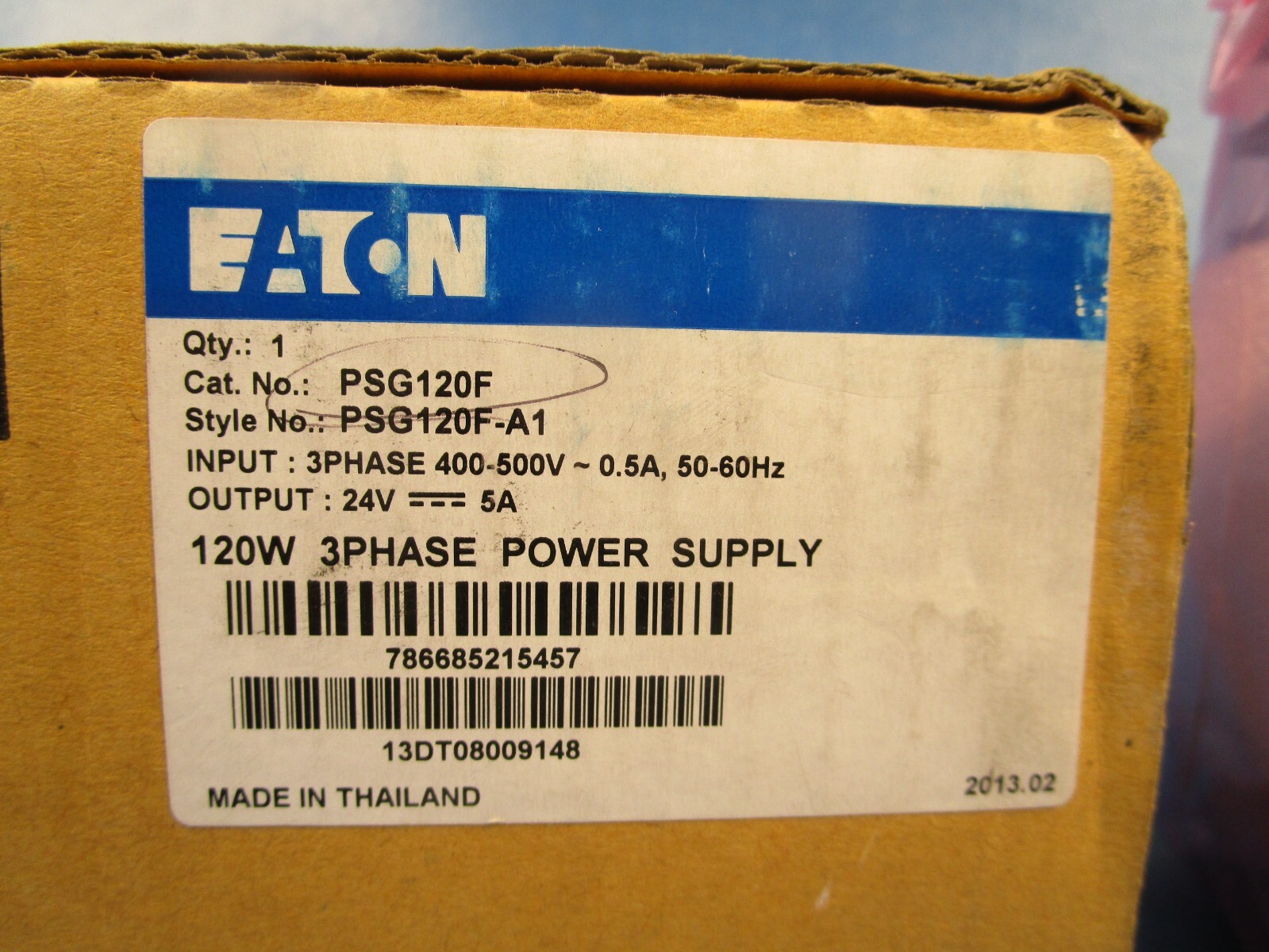 Eaton PSG120F, Power Supply, 120W 400-500VAC, 3-Phase, Output 24VDC, Style PSG12