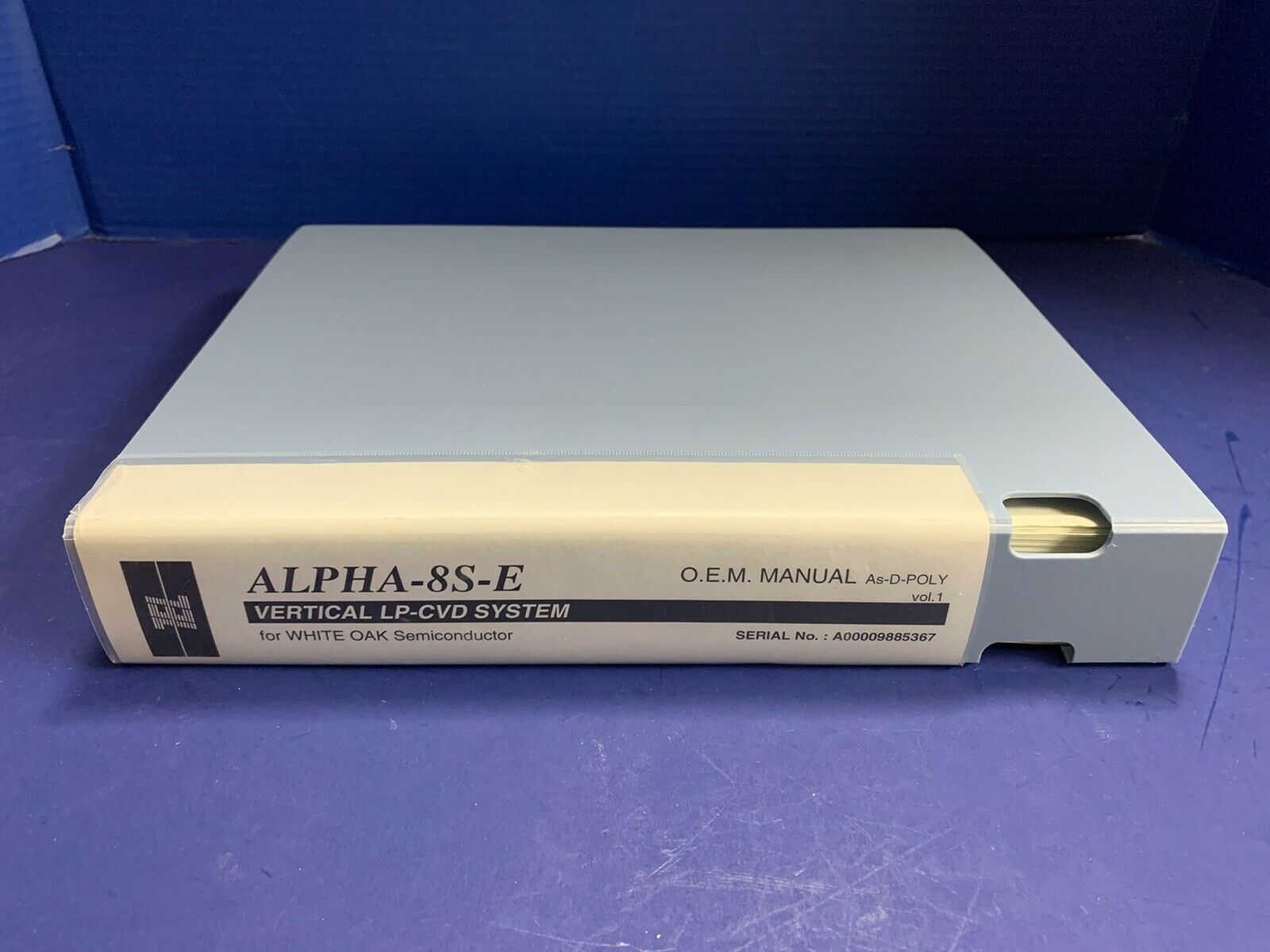 Tokyo Electron ALPHA-8S-E Vertical LP-CVD As-D-POLY O.E.M. Manual Volume 1, Used