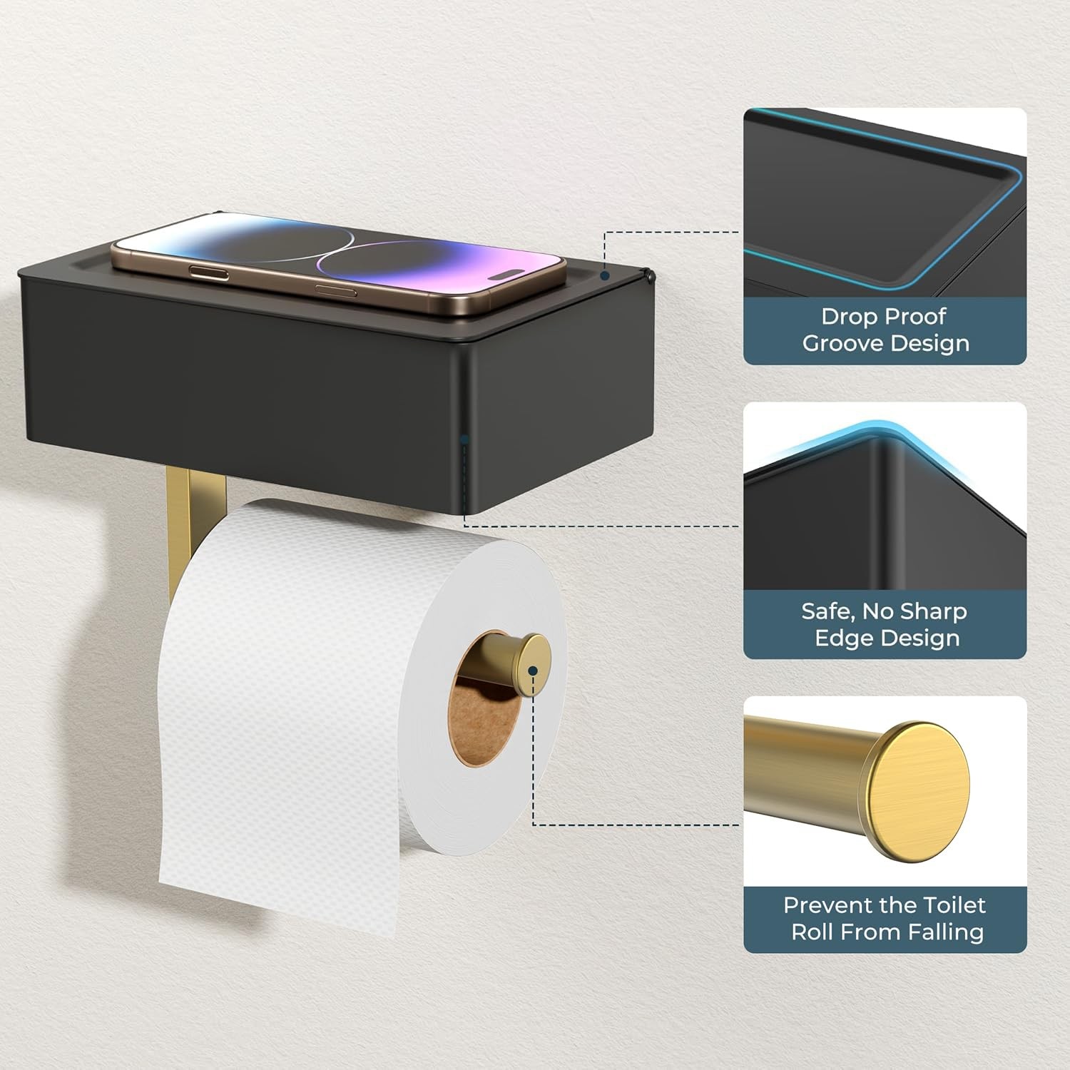 Toilet Paper Holder with Shelf, SUS304 Stainless Steel Wall Mount Toilet Pape…