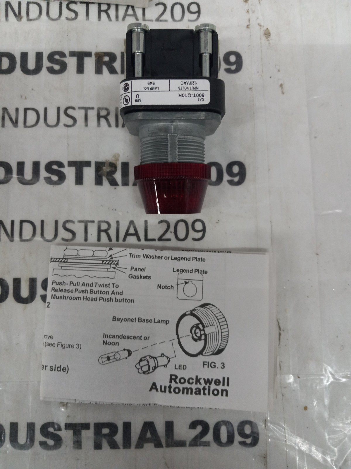 ALLEN BRADLEY BULLETIN 800T PILOT LIGHT 800T-Q10R