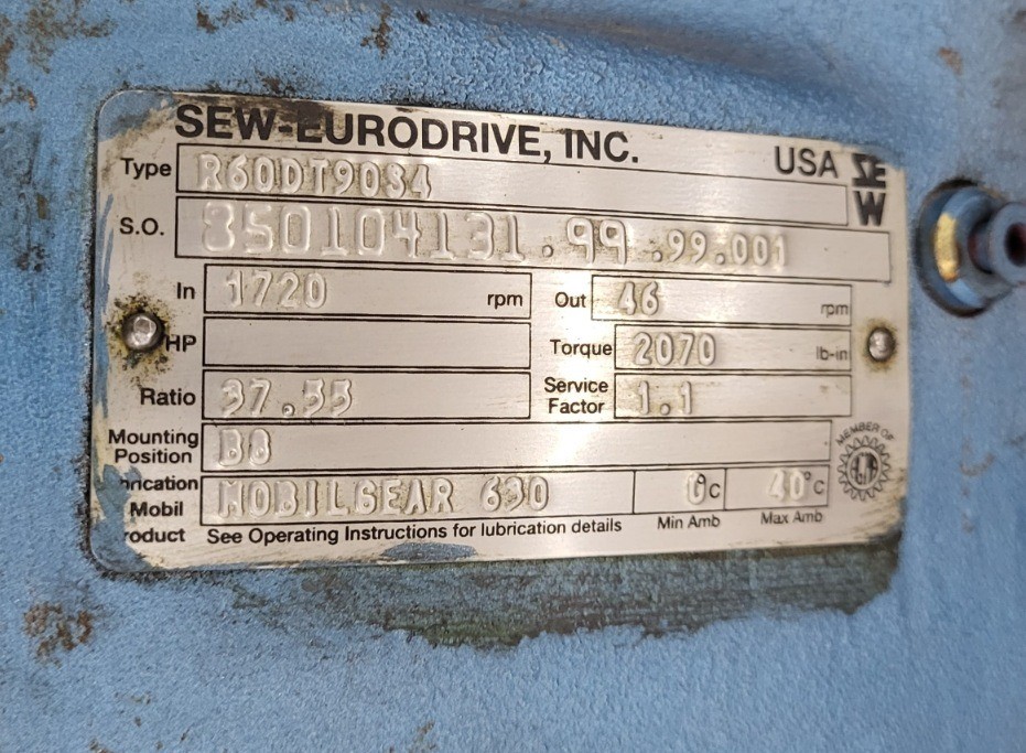 SEW EURORDRIVE R60DT90S4 GEAR MOTOR RATIO 37.55 DFT90S4 1.5HP 1720RPM