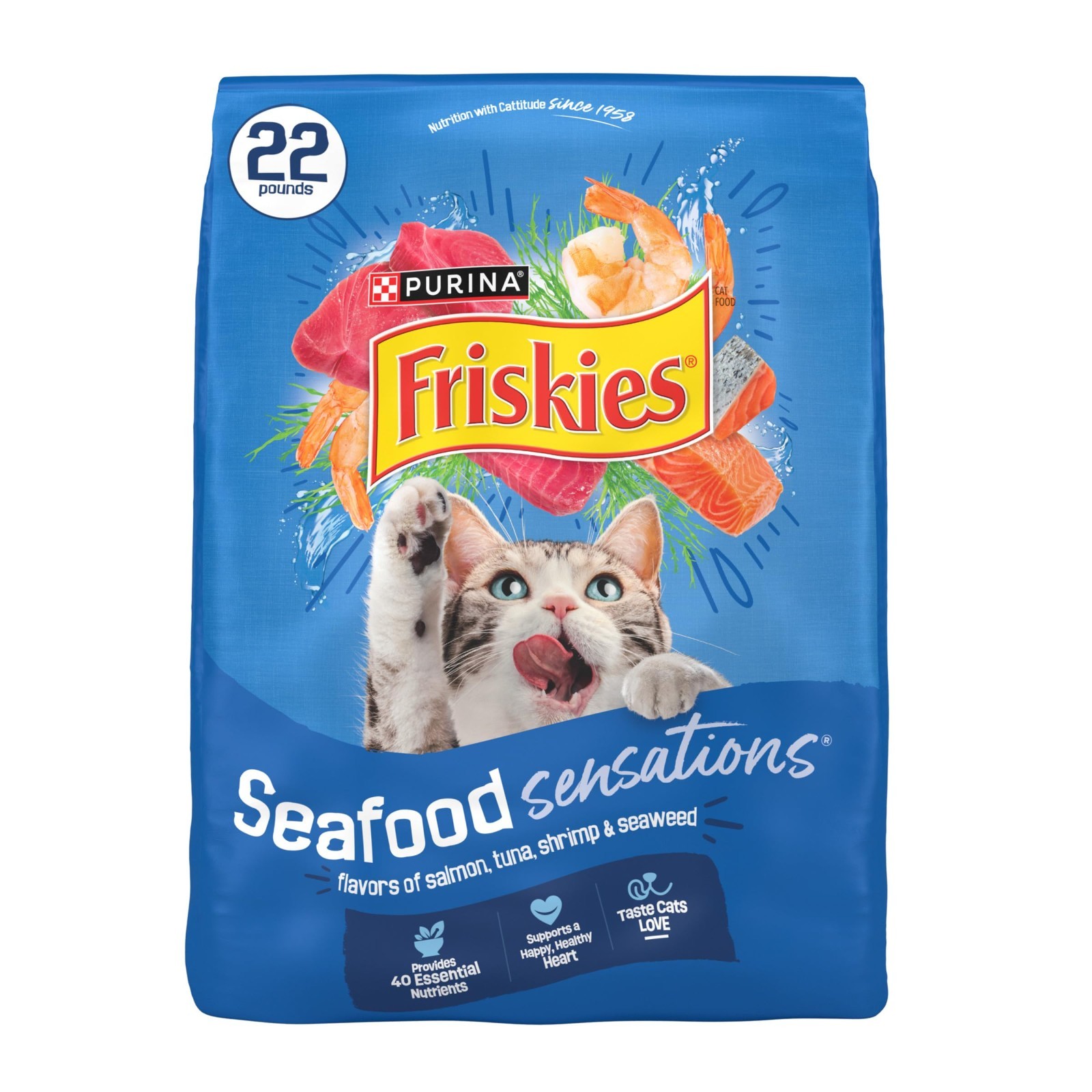 2 PACK Purina Friskies Dry Cat Food Seafood Sensations With Salmon, Tuna, 22 lb