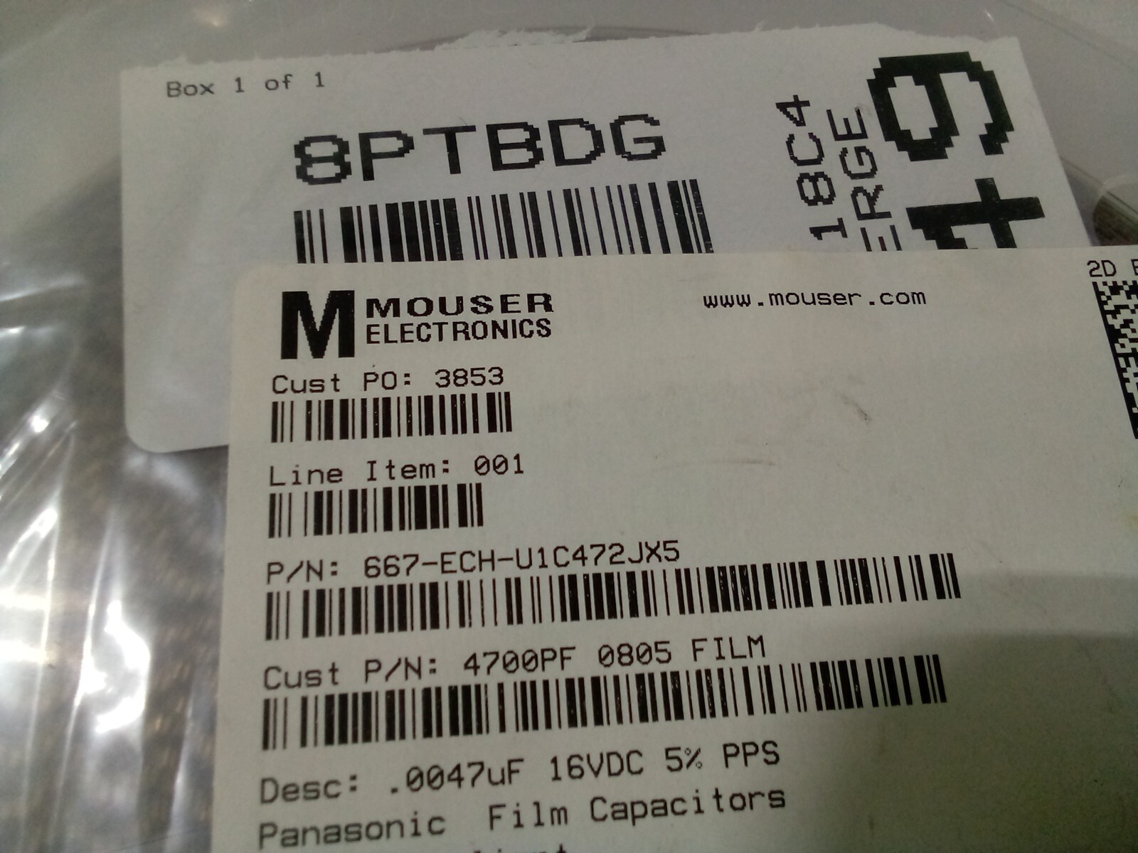 Mouser Electronics Panasonic Film Capacitors, 3000Qty. ECHU1C472JX5