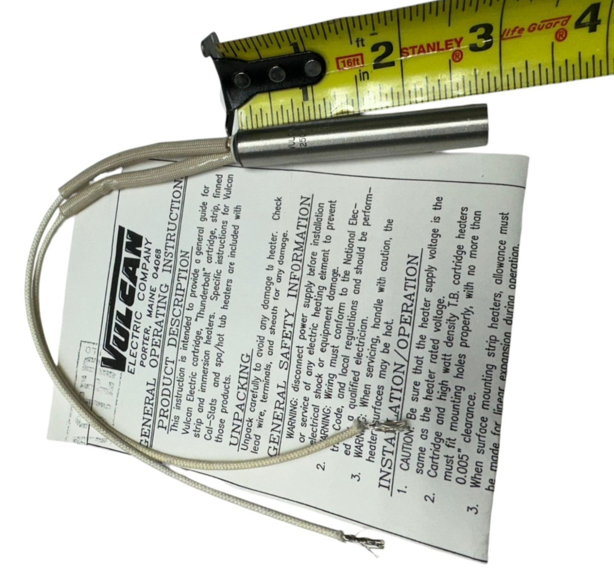 Vulcan TB505A Swaged Cartridge Heater, 250W, 120V, 3HR88, 4TB1, F08/0100/060013