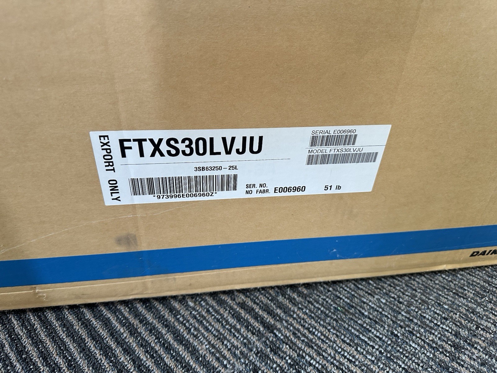 Daikin FTXS30LVJU 30K BTU Ductless Wall Mount AC Air Handler