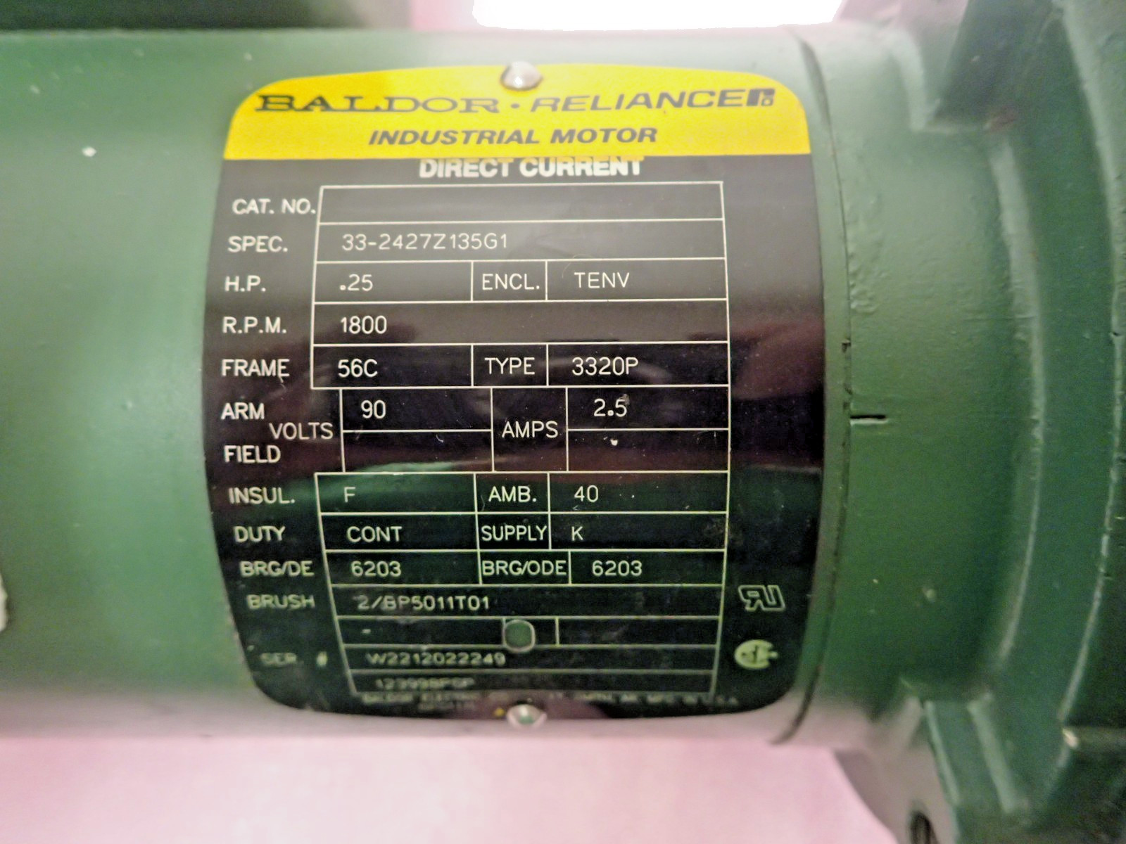 SPXFLOW EV1P25M LIGHTNIN MIXERS SS SPINDLE w/BALDOR IND MOTOR .25HP 1800 RPM
