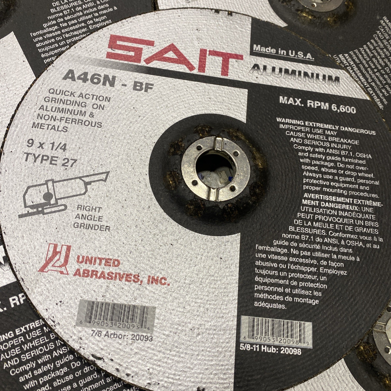 Lot of 5- SAIT 20088 A46N-BF 7 x 1/4 Type 27 Depressed Center Grinding Wheels
