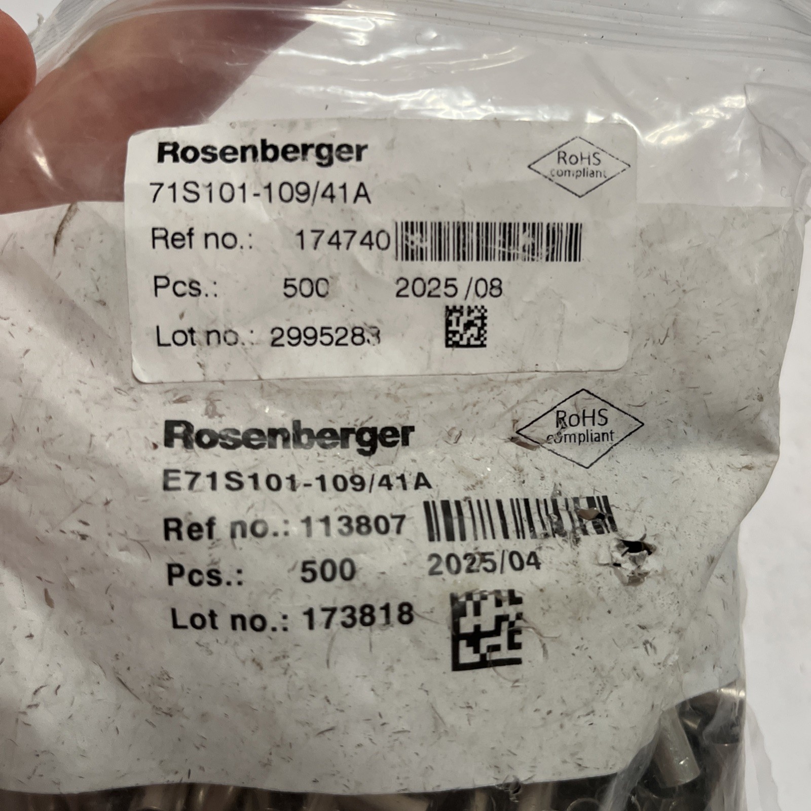 500-Pack Rosenberger 71-S101-109/41A Ref No. 113807 Lot No. 173818 NEW
