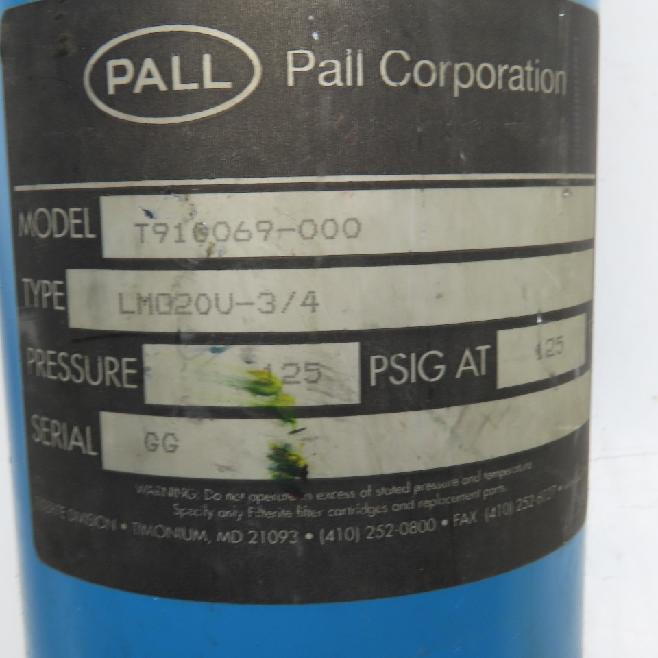 Pall LM020U-3/4 T910069-000 Filter Housing 125 PSIG 3/4″ Port