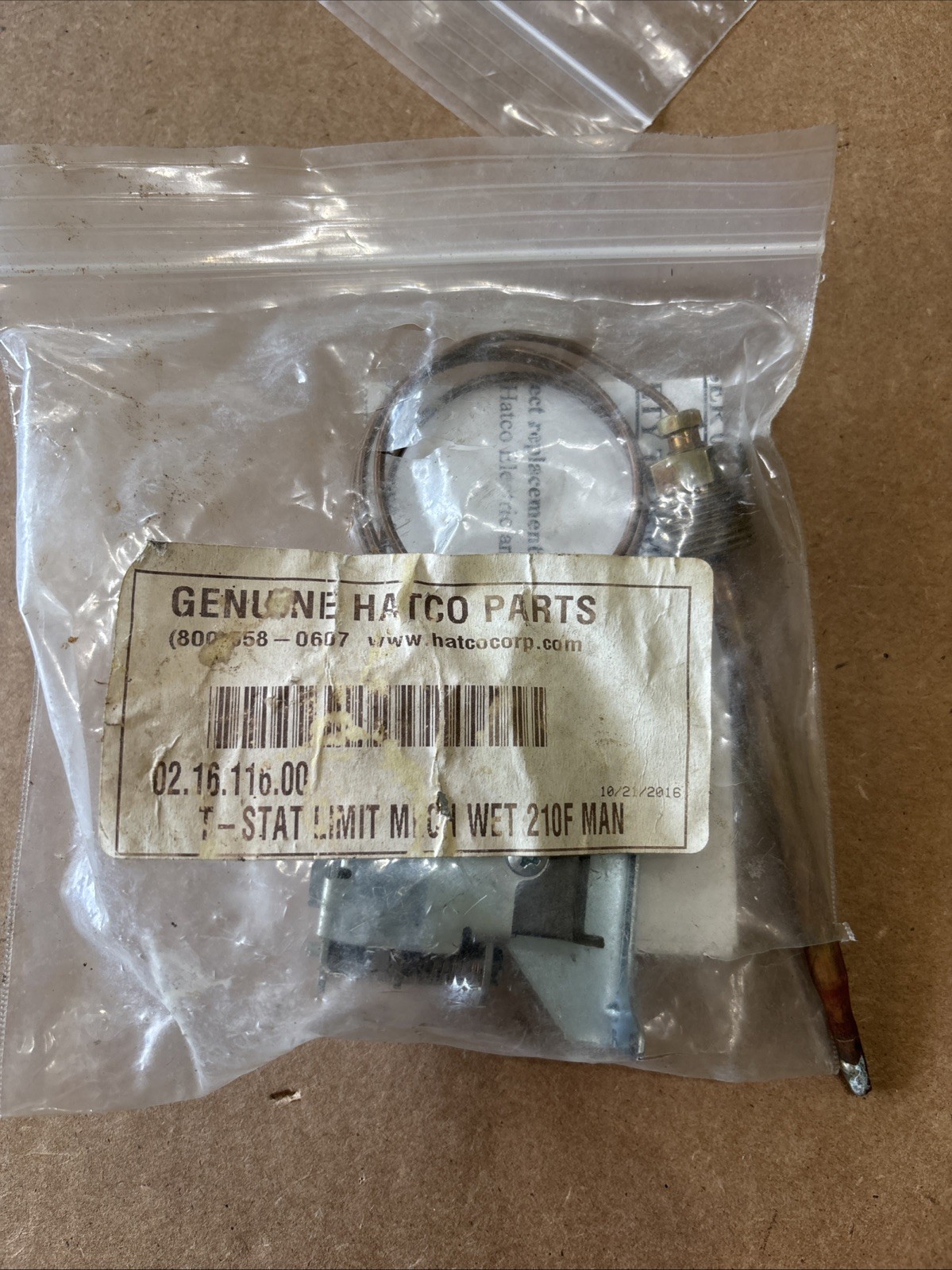 Hatco 02.16.116.00 HIGH LIMIT CONTROL163K, 1/4 X 4, 20 for Hatco