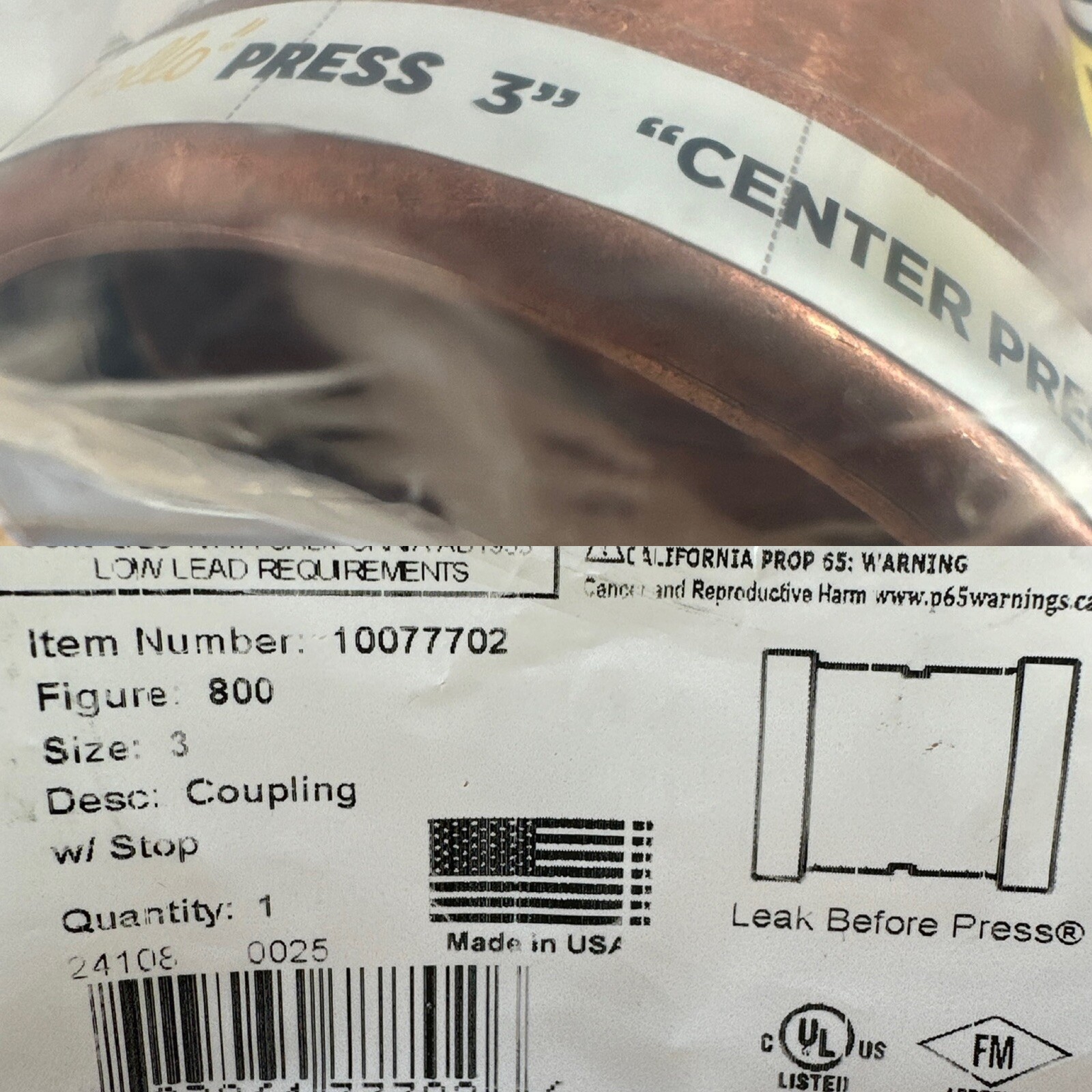 Apollo Press Coupling With Stop 3″ New Figure 800 Item 10077702