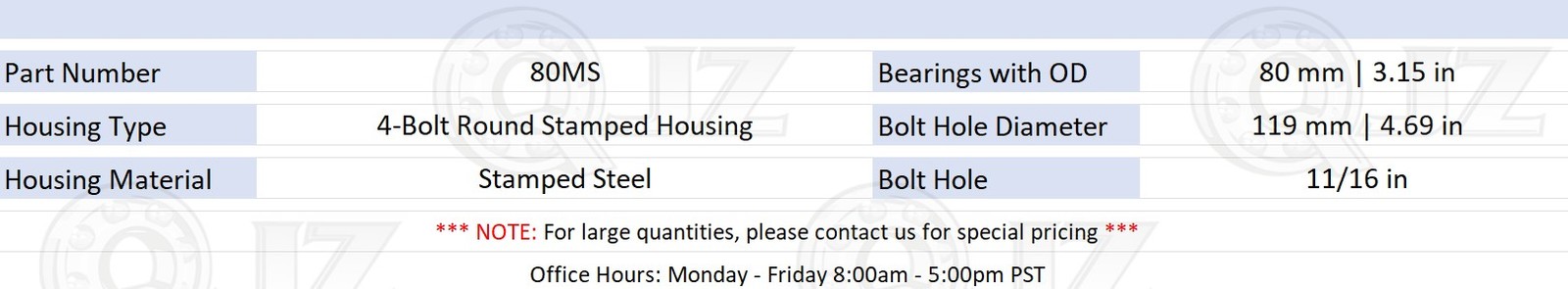 [Qty,2] 80MS Four Bolt Round Stamped Housing for 80mm OD Bearing