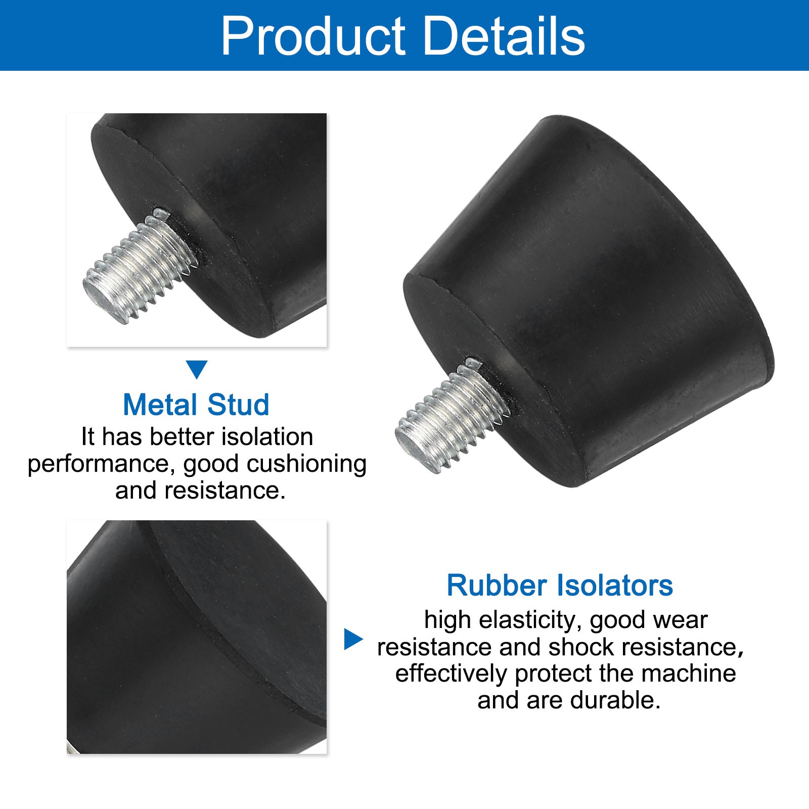 8Pcs Thread Levelling Feet, 1.5″x0.98″ with M8x12mm Studs, Black
