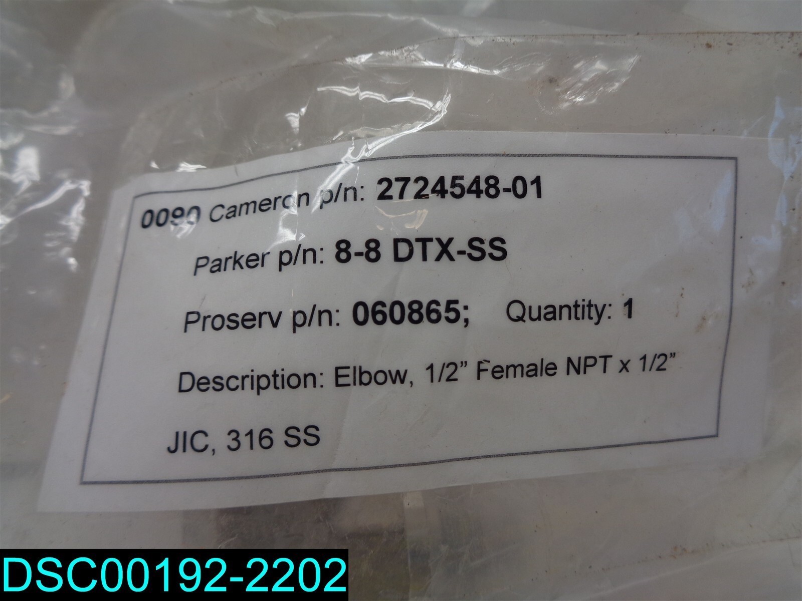 Parker 8-8DTX-SS Elbow 1/2″ Female NPT x 1/2″ JIC316 SS