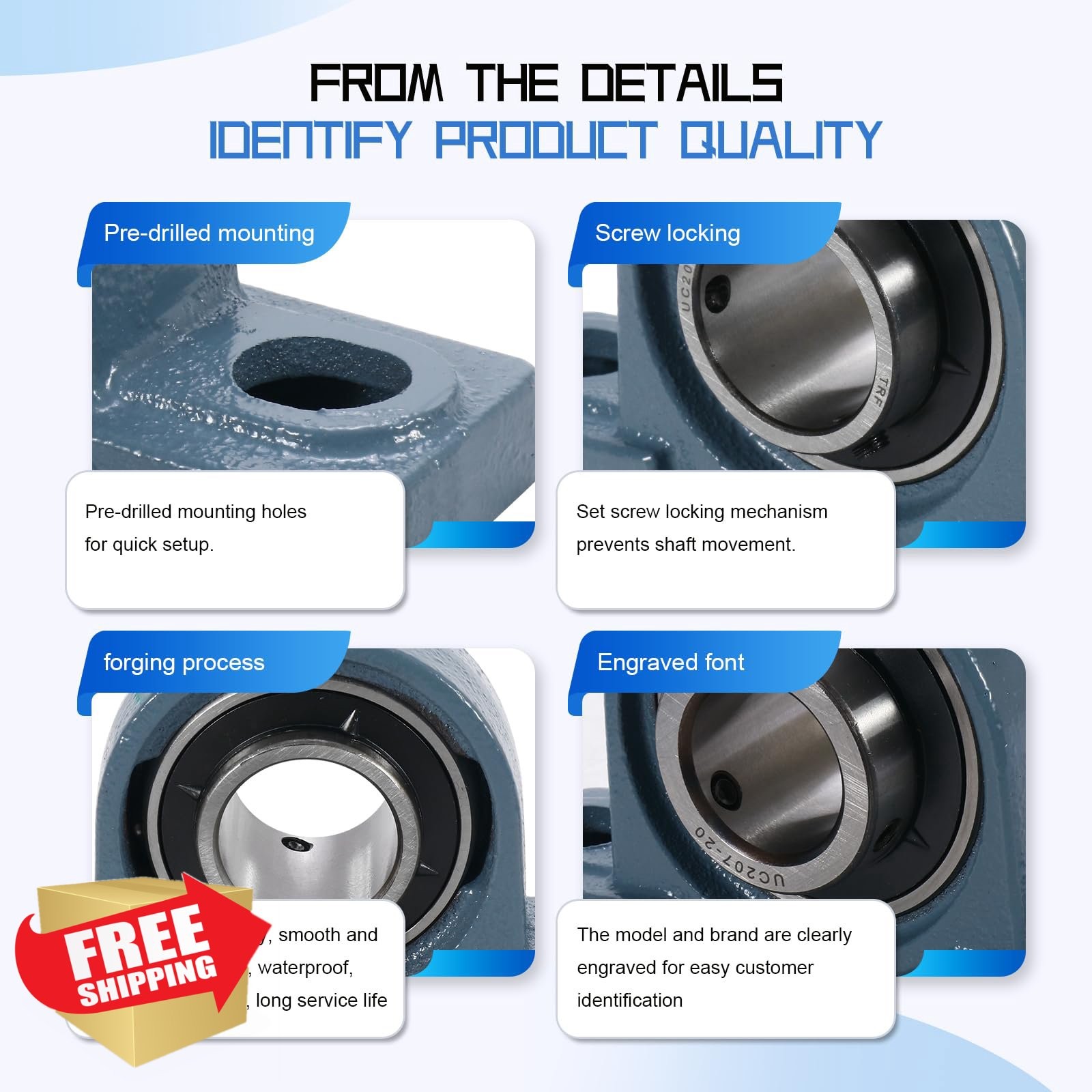 SUPLABEL UCP207-20 Pillow Block Bearing 1-1/4″ Bore 4 Pcs