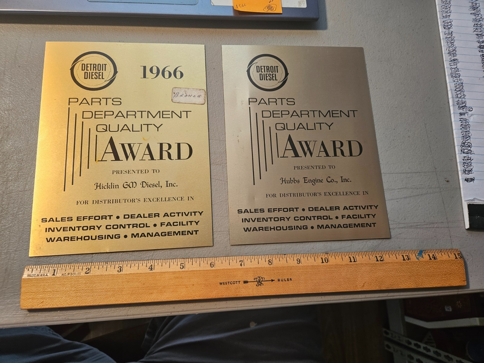 VINTAGE LOT OF 2 DIFFERENT DETROIT DIESEL AWARD EMBLEMS / SIGNS BOTH 6X8 INCHES