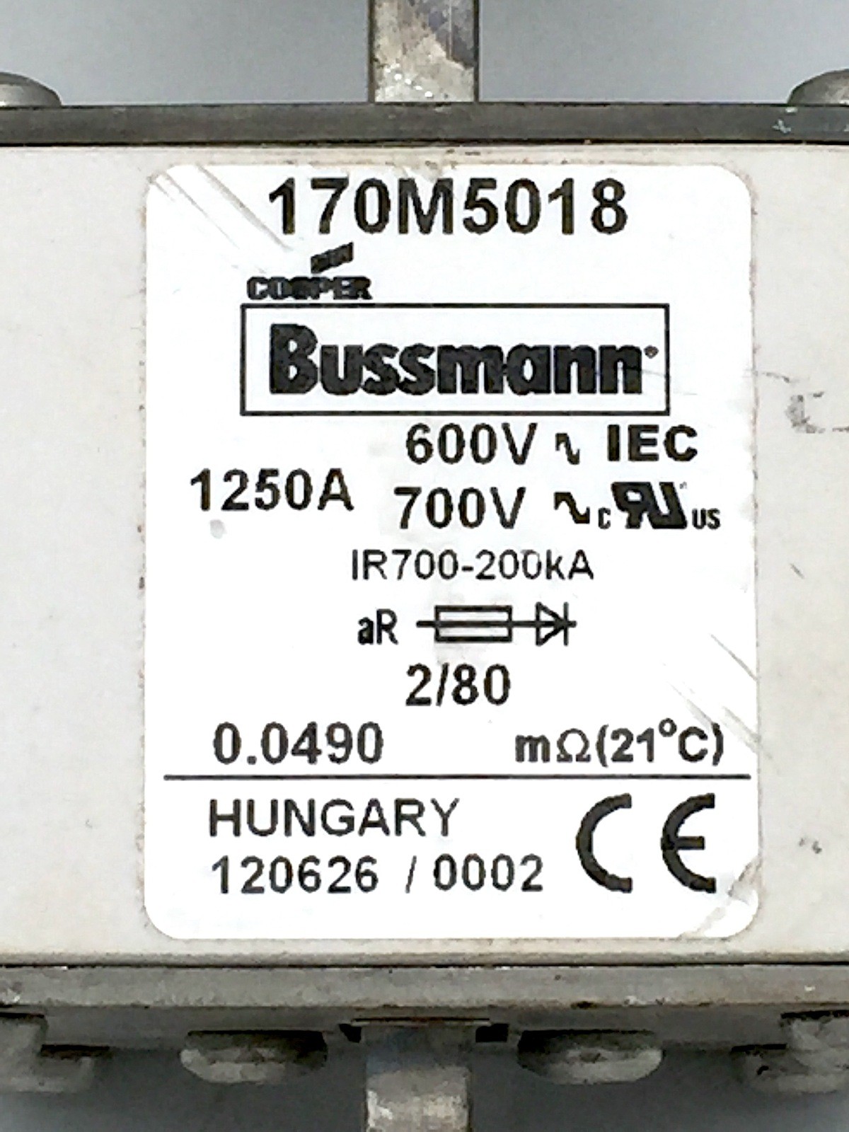 Bussmann 170M5018 Fuse 600VAC 1250A 700VAC 200kA RMS Square Body