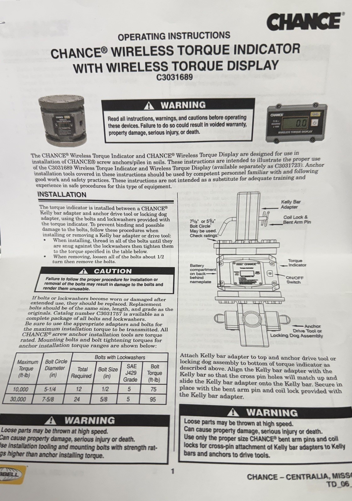 Hubbell Chance Digital Wireless Torque Indicator Smart App Connectivity C3031836