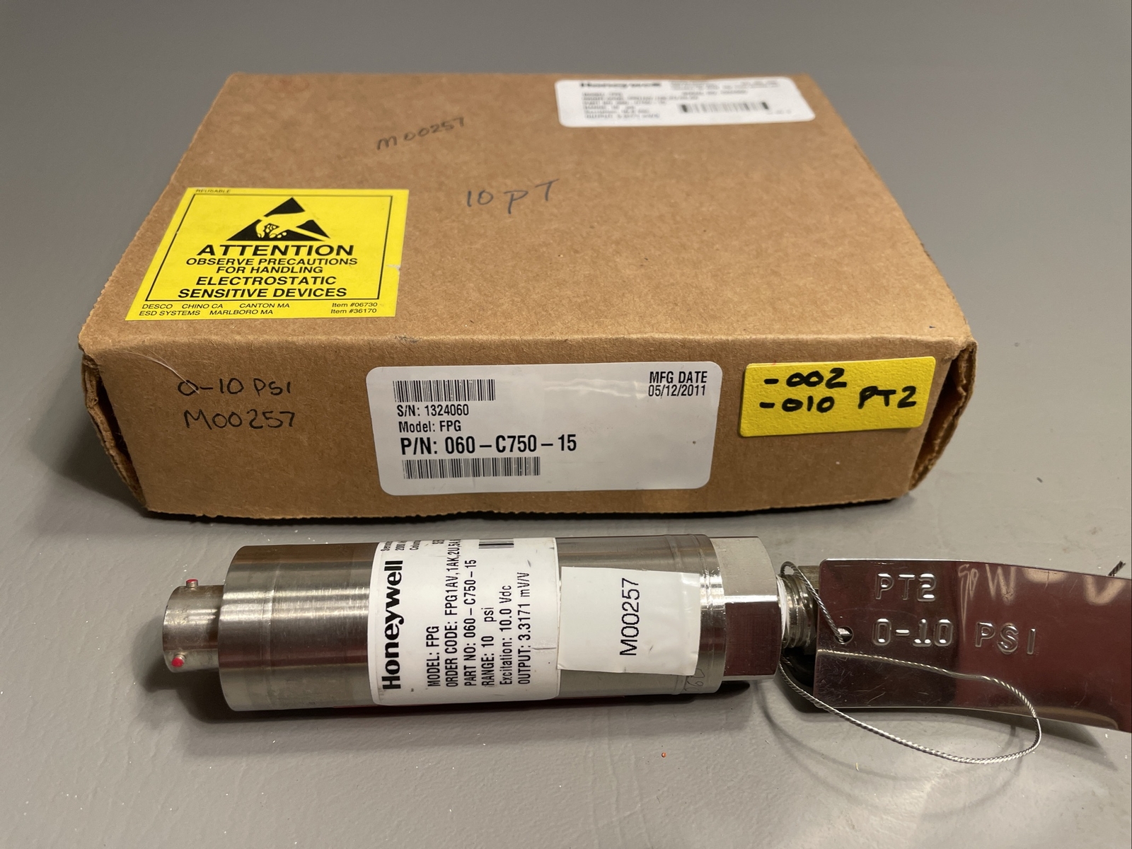 HONEYWELL 060-C750-15 SENSOR MODEL FPG RANGE 10 PSI OUTPUT 3.3171 MV/V
