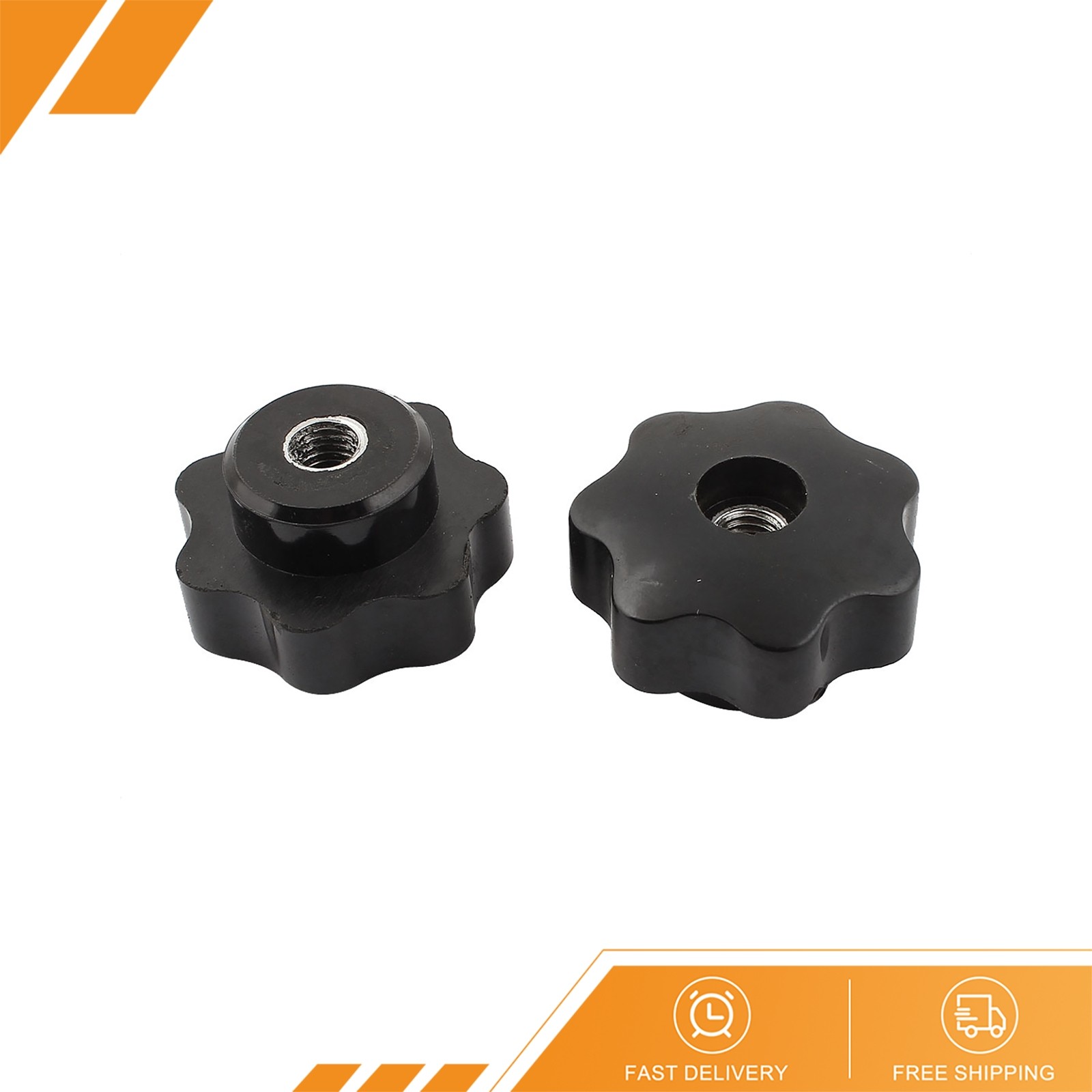 2Pcs M8 1.25mm Pitch Female Thread Through Hole Star Screw Clamping Knobs Black