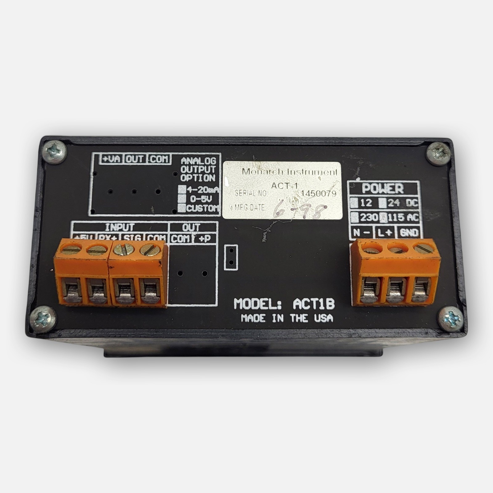 MONARCH RPM ACT-1 DIGITAL PANEL MOUNT TACHOMETER 115V