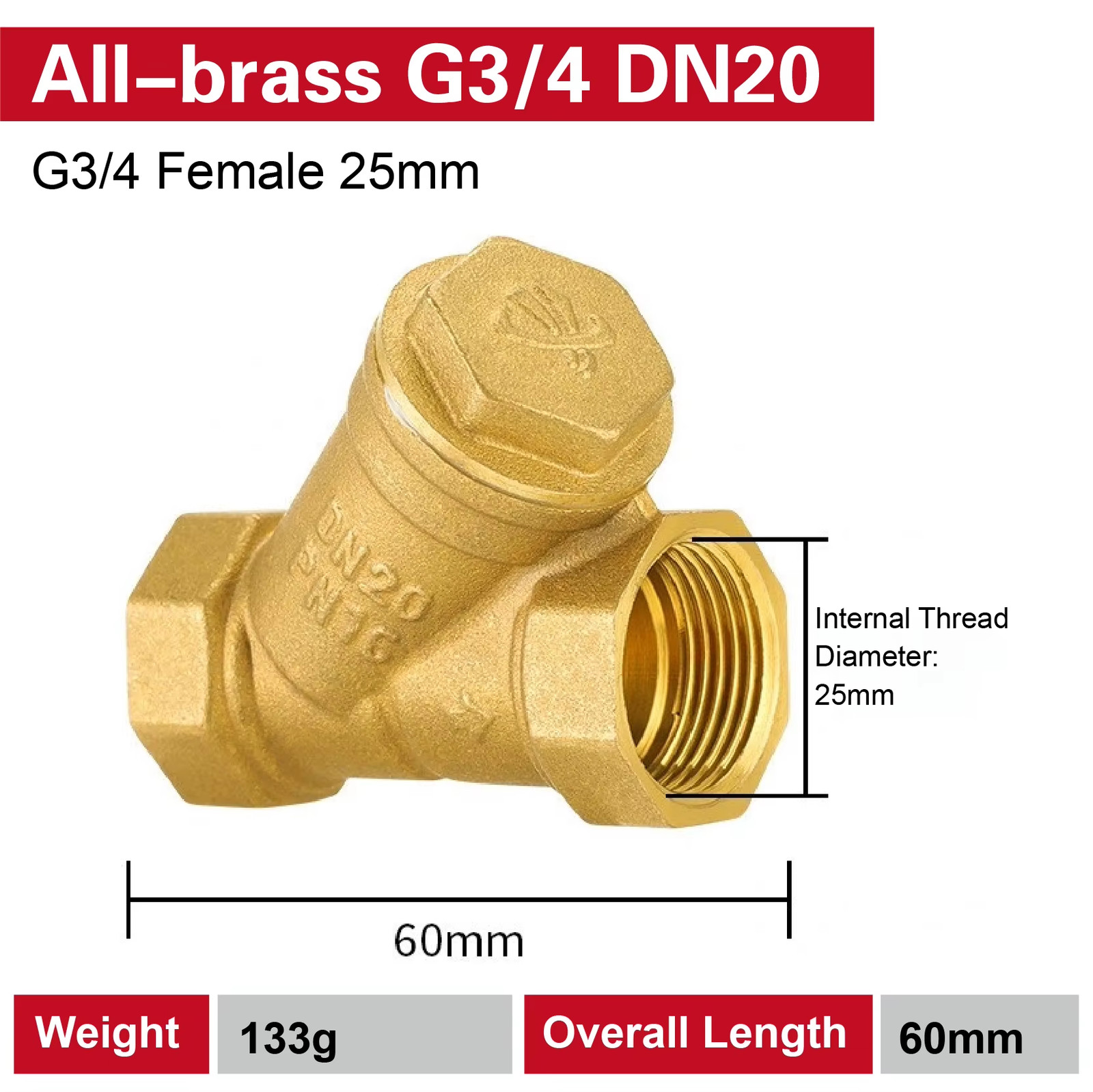 Inline Brass Y Strainer Valve Threaded Female PN16 Sediment Filter with SS Mesh