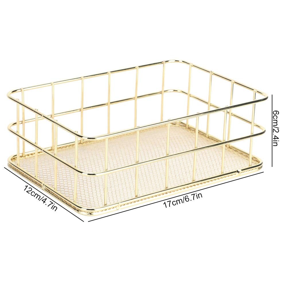 Tomotato Wire Mesh Storage Basket, Golden Metal Desk Large, Gold