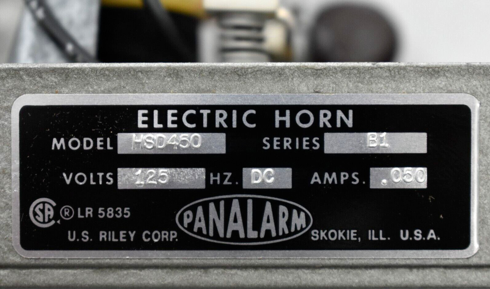 Riley Co HSD450 450-125-30 Signal Electric Horn Gray 125V DC, .050A