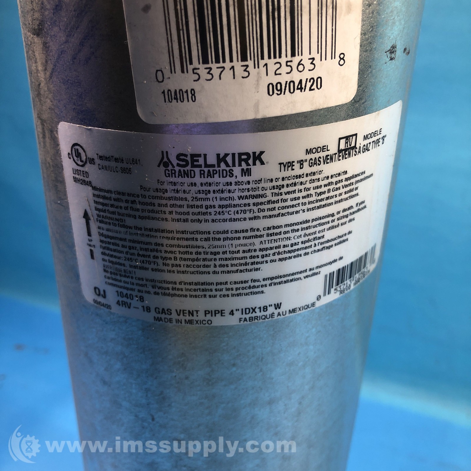 Selkirk 104018 4″ ID x 18″ Gas Round Vent Pipe FNIP