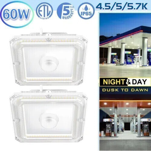 2PCS LED Canopy Gas Station Light 60W 4500K/5000K/5700K Fixture Dusk-to-Dawn