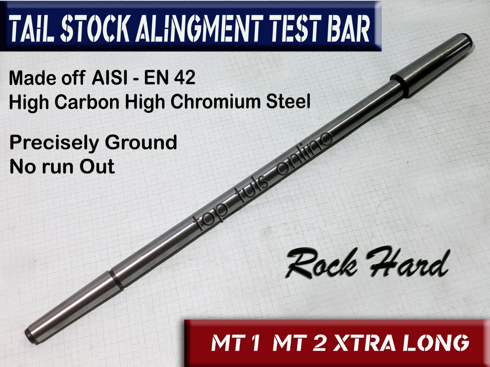 DUAL TAPER MT2 & MT1 LATHE TAIL STOCK ALIGNMENT TEST BAR EXTRA LONG GRADED STEEL